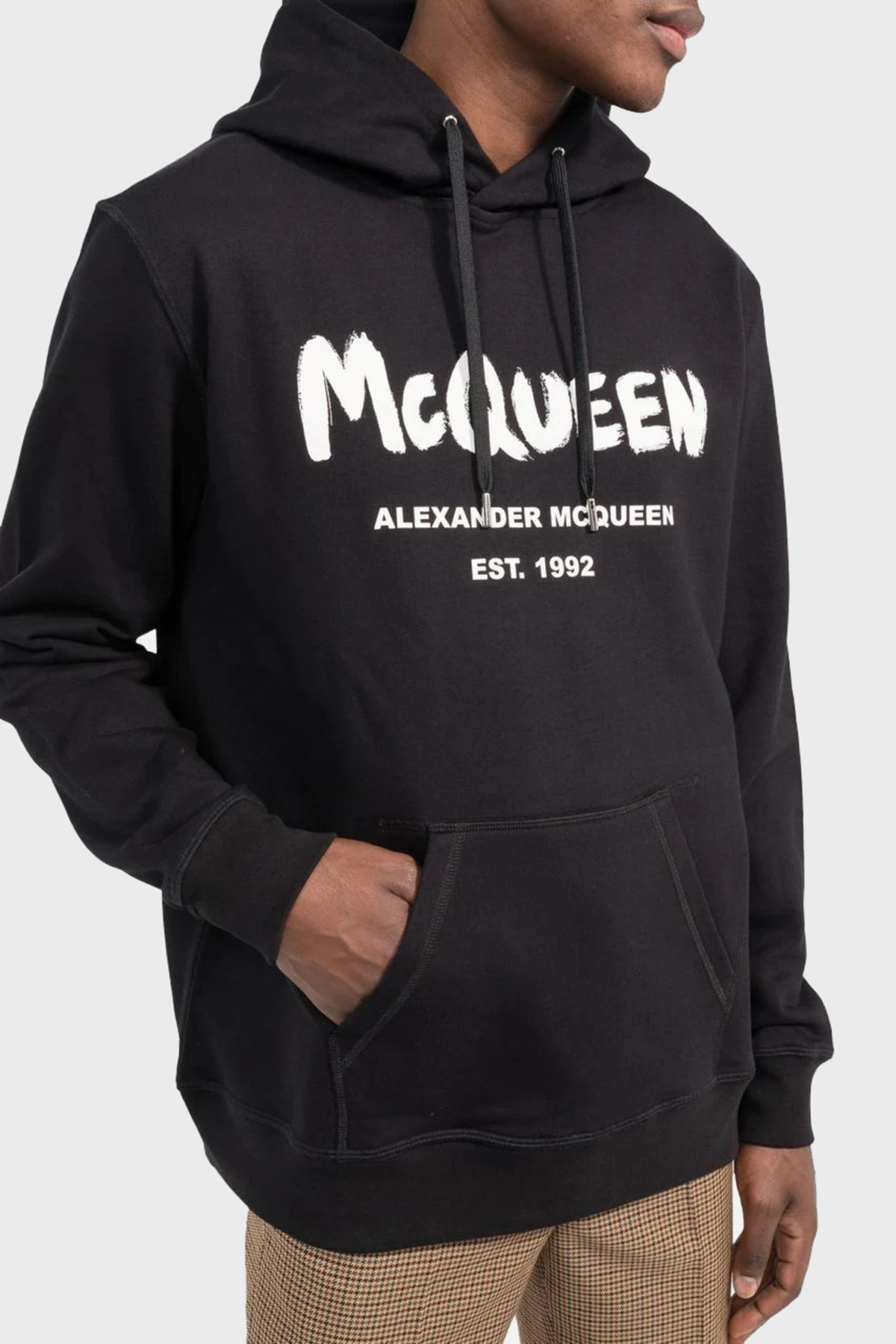 Mcqueen Baskılı % 100 Pamuk Kapüşonlu Oversize Erkek Sweat 688715QTZ81 0901 SİYAH