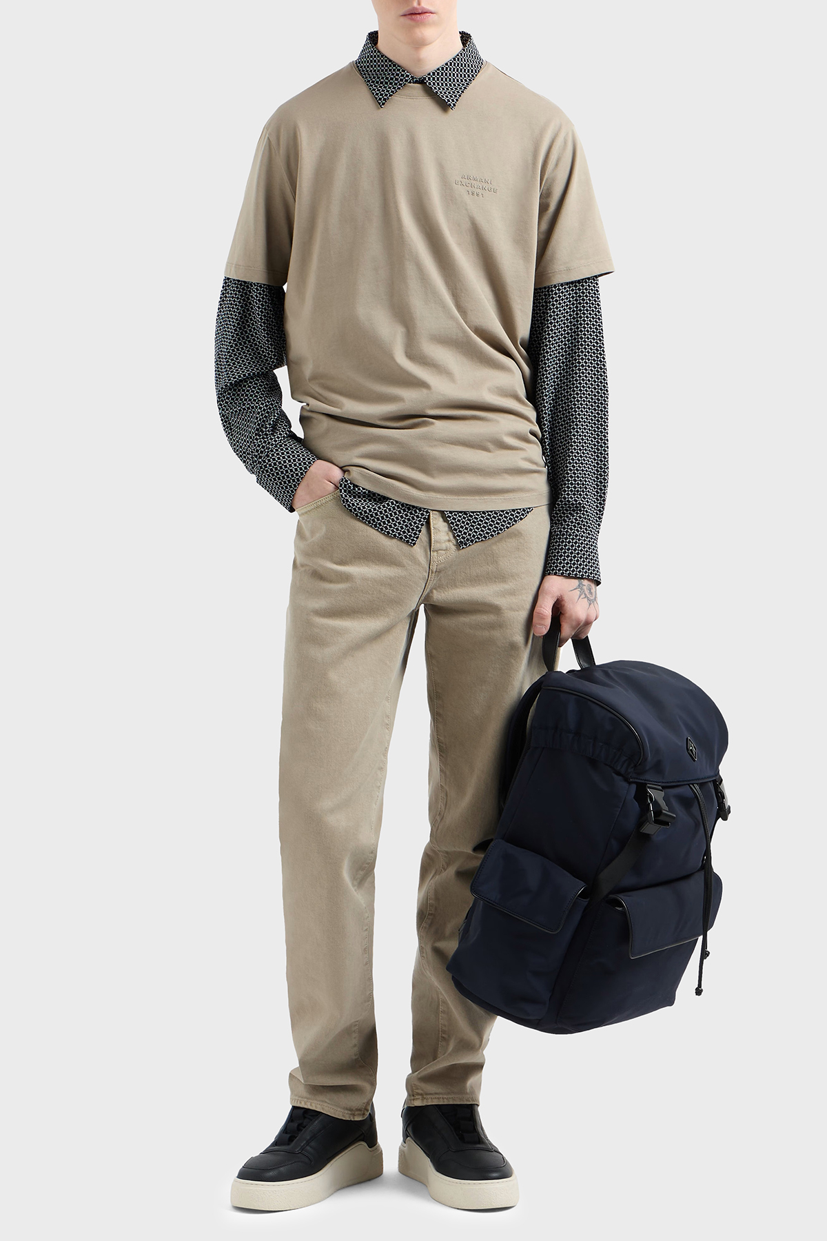 Armani Exchage % 100 Pamuk Regular Fit Bisiklet Yaka Erkek T Shirt XM000752 AF12308 U6167 BEJ