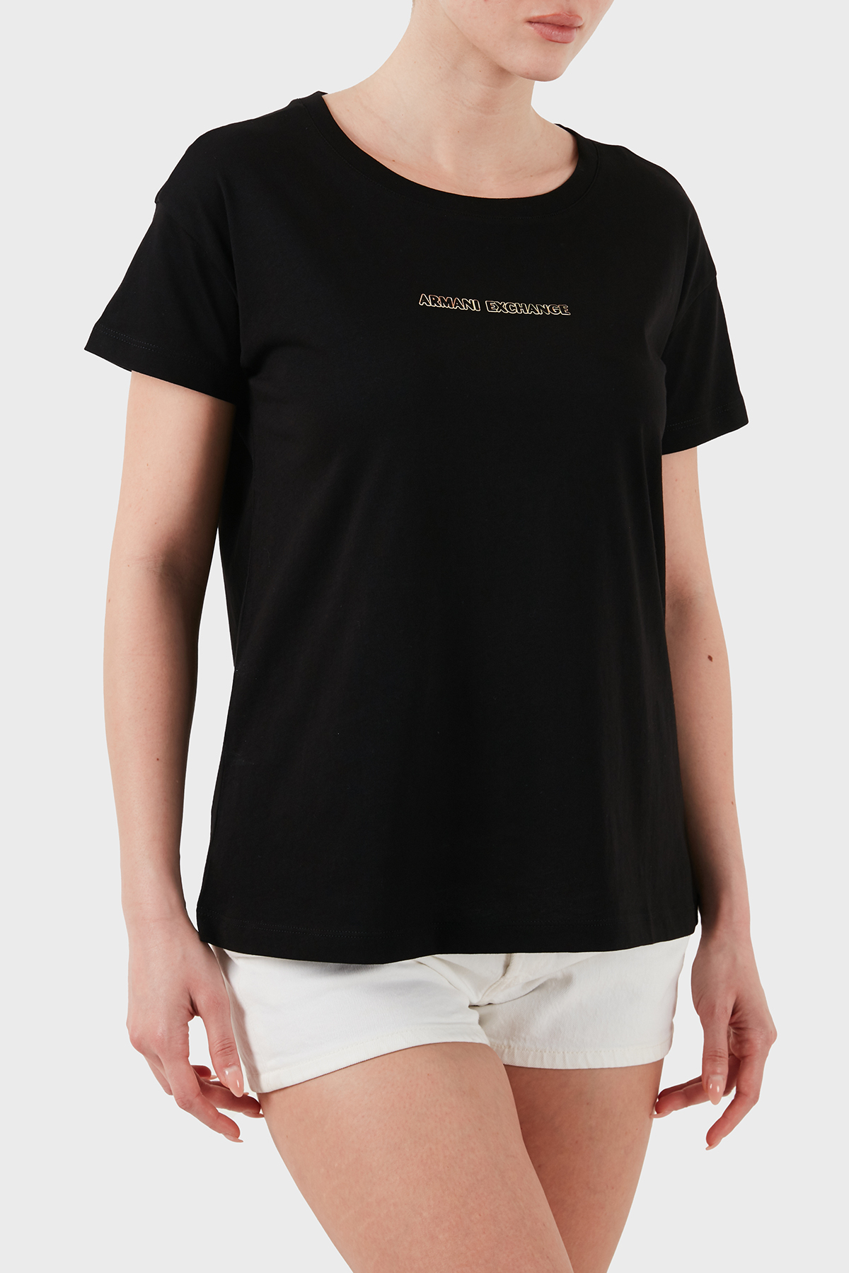Armani Exchage % 100 Pamuk Regular Fit Bisiklet Yaka Logolu Kadın T Shirt XW000534 AF10359 UC001 SİYAH