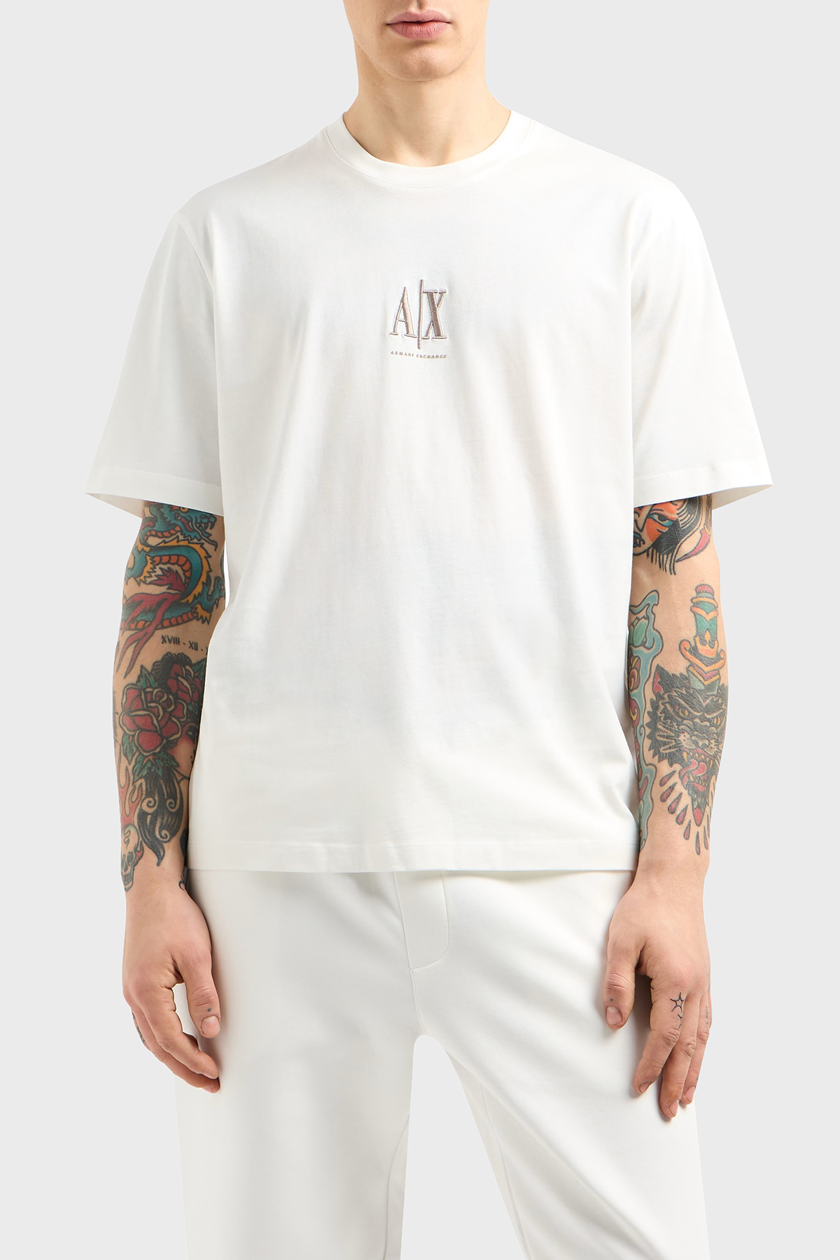 Armani Exchage % 100 Pamuk Regular Fit Bisiklet Yaka Logolu Erkek T Shirt XM000363 AF12308 U0009 BEYAZ