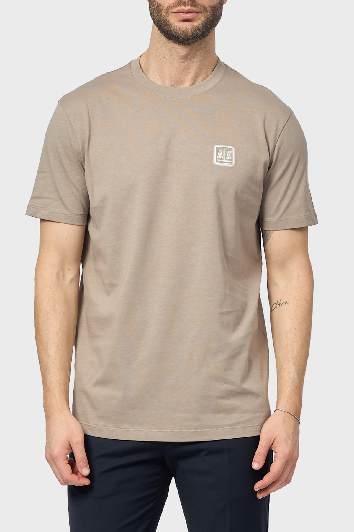 Armani Exchage % 100 Pamuk Regular Fit Bisiklet Yaka Logolu Erkek T Shirt XM000546 AF10361 U6167 BEJ