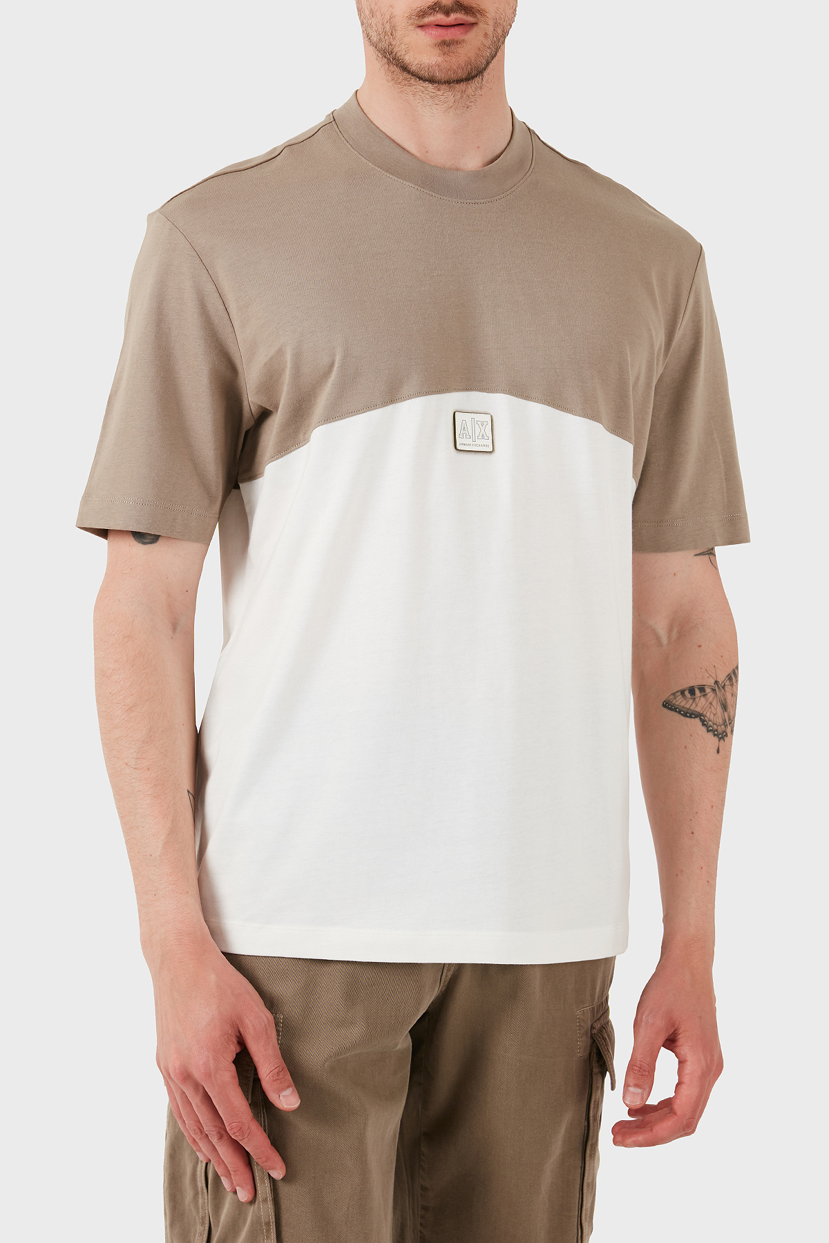 Armani Exchage % 100 Pamuk Regular Fit Sıfır Yaka Erkek T Shirt XM000485 AF10362 M6062 BEJ-EKRU