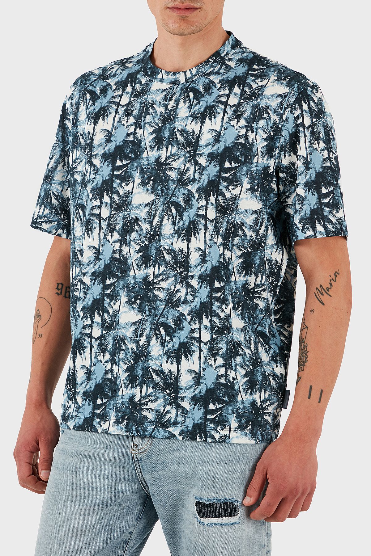 Armani Exchage % 100 Pamuk Regular Fit Tamamı Desenli Erkek T Shirt XM001245 AF10356 F0041 LACİVERT