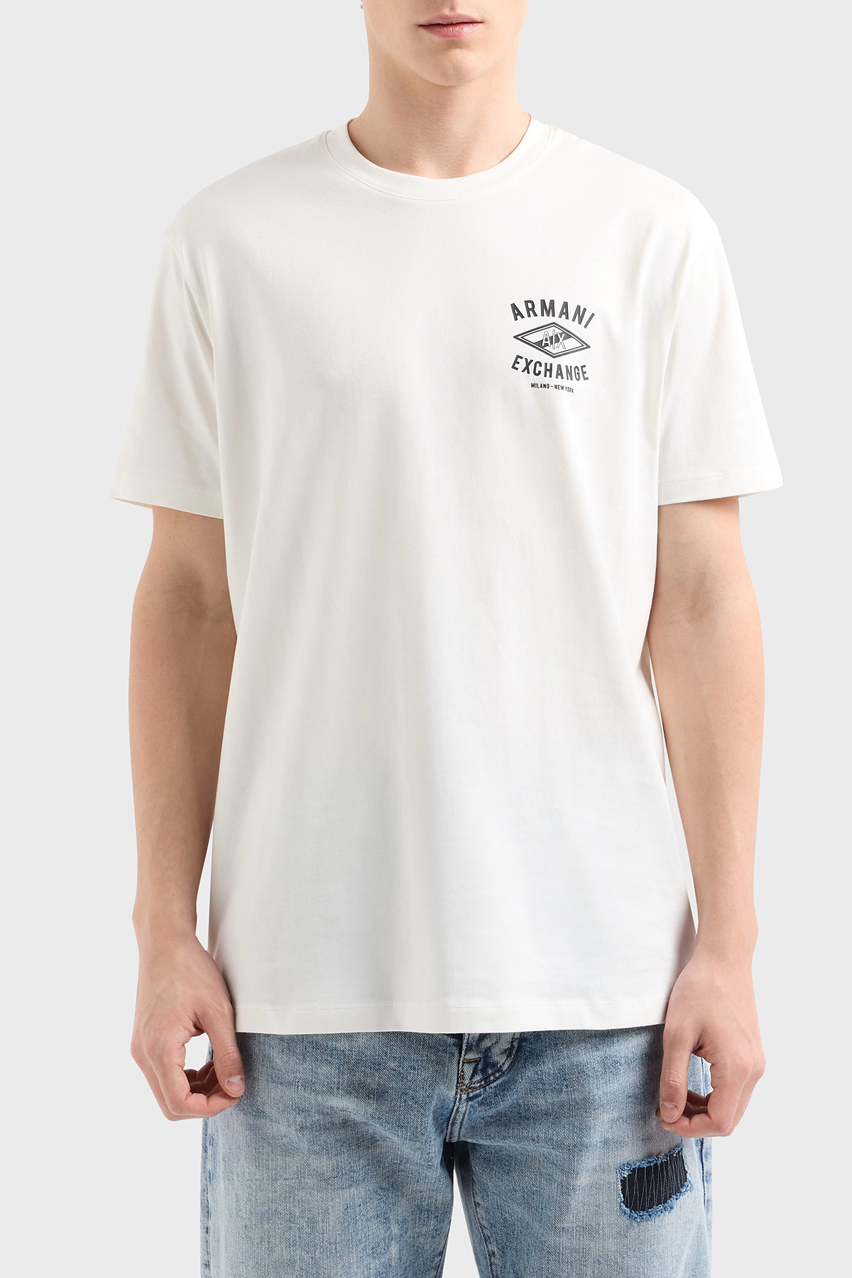 Armani Exchage Logo Baskılı % 100 Pamuk Regular Fit Bisiklet Yaka Erkek T Shirt XM000550 AF10362 U0009 BEYAZ