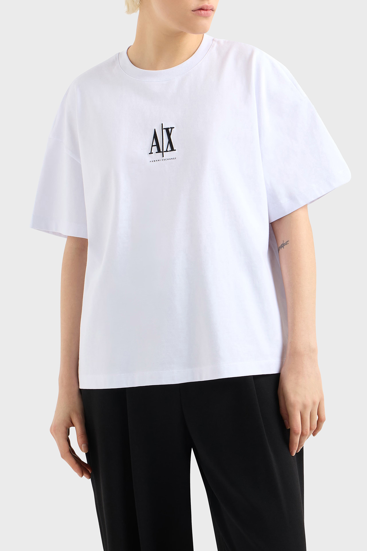 Armani Exchage Logo Baskılı Relaxed Fit Bisiklet Yaka Kadın T Shirt XW001182 AF15085 U0002 BEYAZ