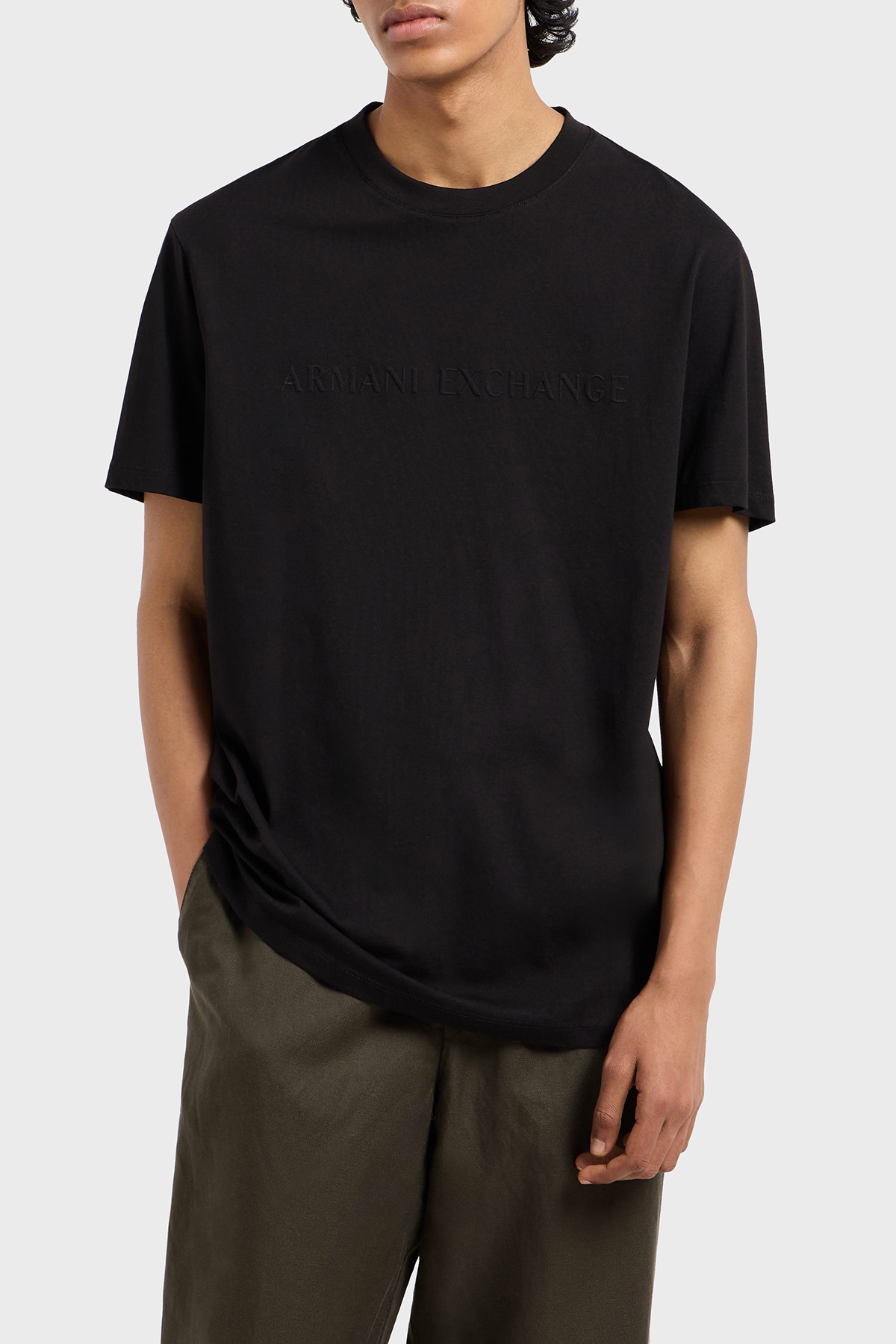 Armani Exchage Pamuklu Kabartmalı Logo Baskılı Regular Fit Bisiklet Yaka Erkek T Shirt XM000554 AF10356 UC001 SİYAH