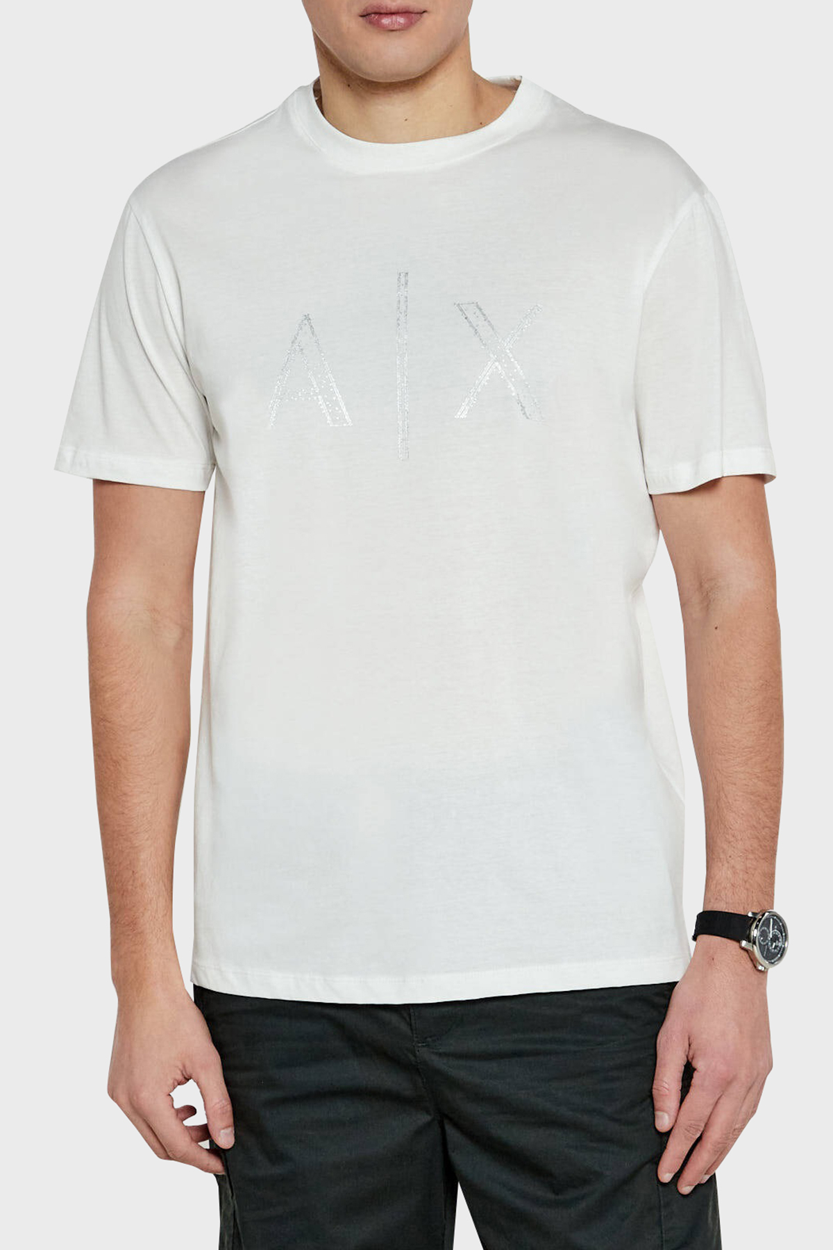Armani Exchage Taşlı % 100 Pamuk Regular Fit Bisiklet Yaka Erkek T Shirt XM000325 AF10364 U0009 BEYAZ