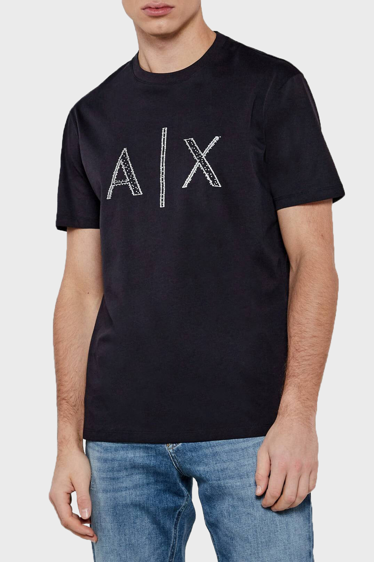 Armani Exchage Taşlı % 100 Pamuk Regular Fit Bisiklet Yaka Erkek T Shirt XM000325 AF10364 UB101 LACİVERT