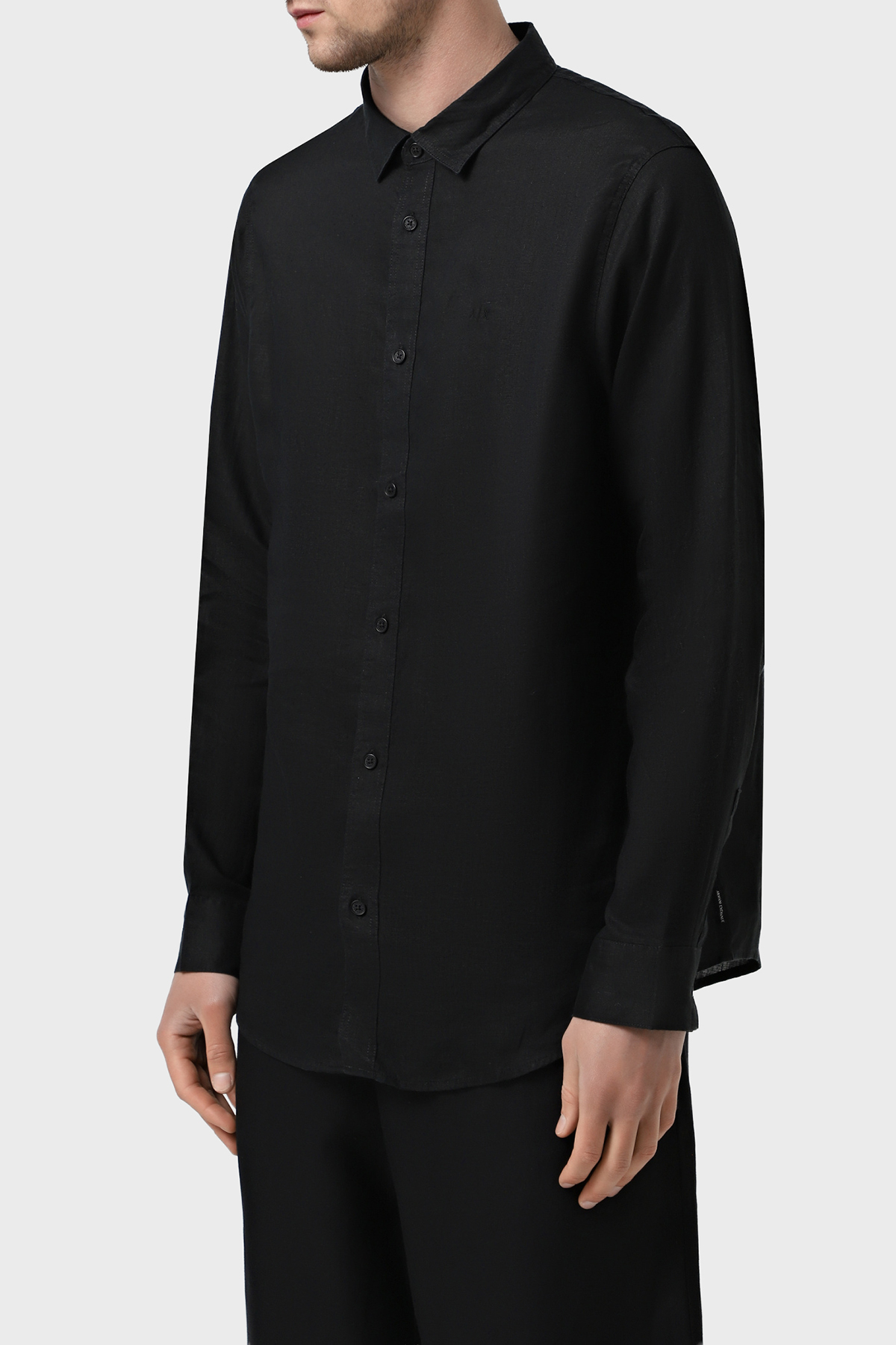 Armani Exchange % 100 Keten Normal Kalıp Klasik Yaka Erkek Gömlek XM001221 AF14619 UC001 SİYAH