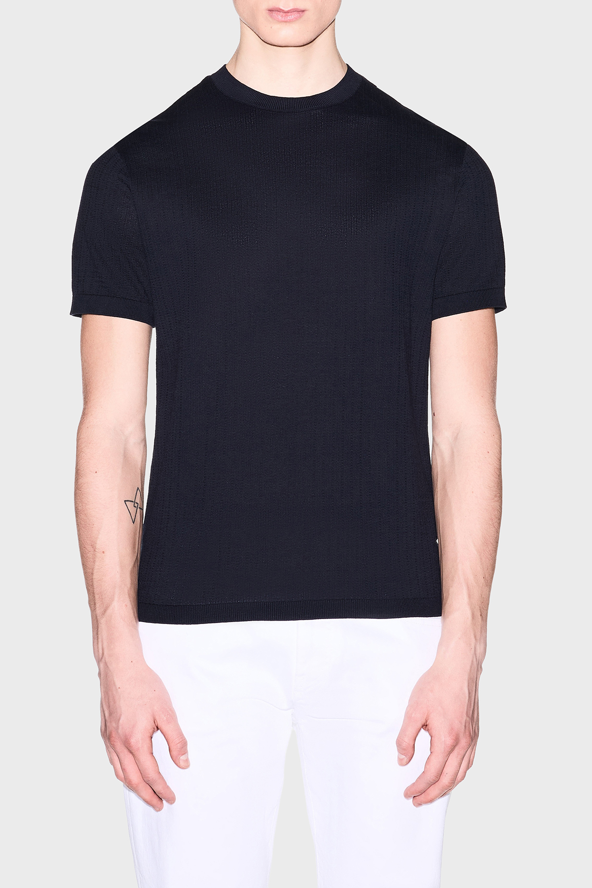 Armani Exchange % 100 Pamuk Bisiklet Yaka Fitilli Triko Erkek Kazak XM002439 AF22249 UB101 Lacivert