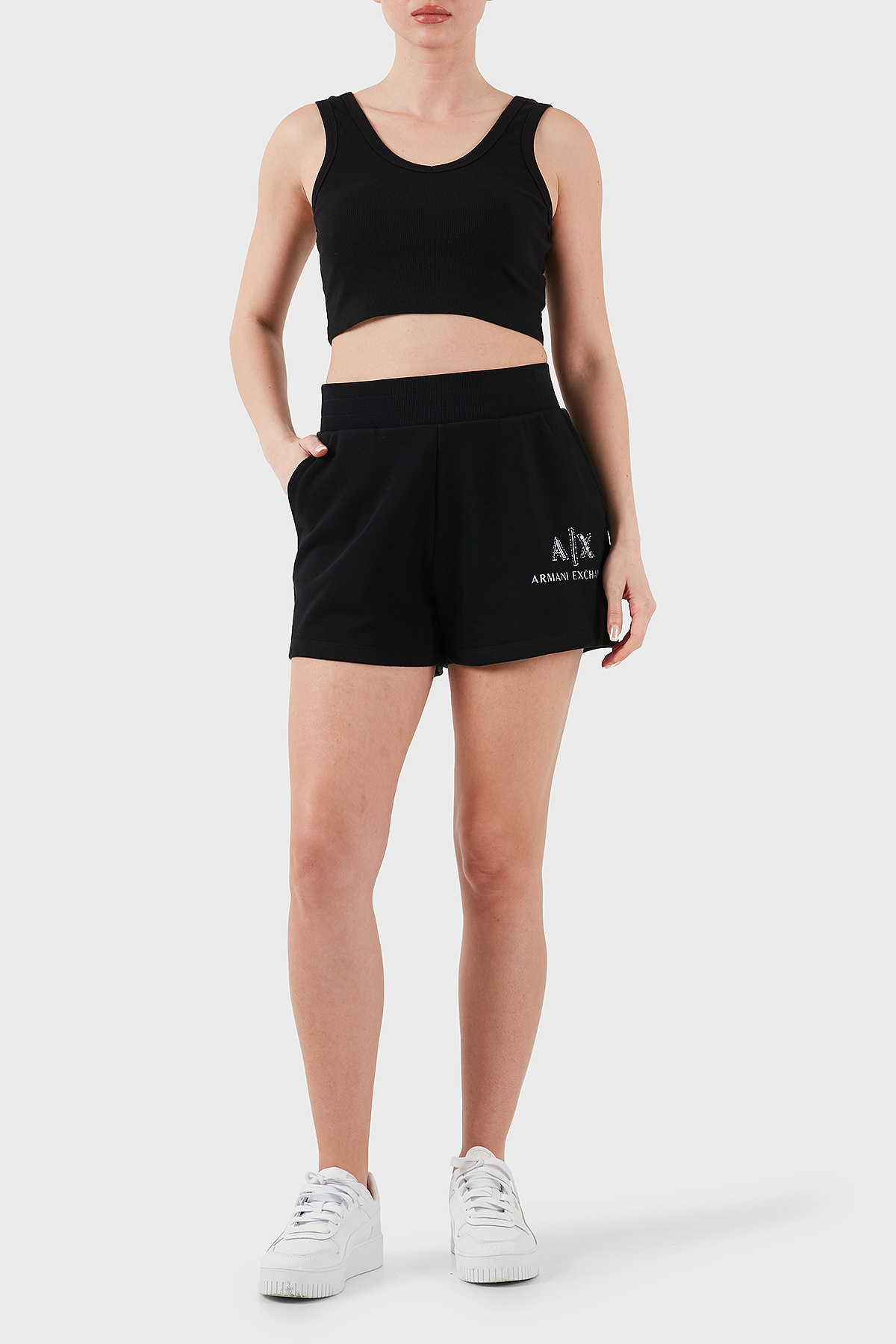 Armani Exchange % 100 Pamuk Lastikli Bel Logolu Kadın Short XW001052 AF11851 UC001 SİYAH