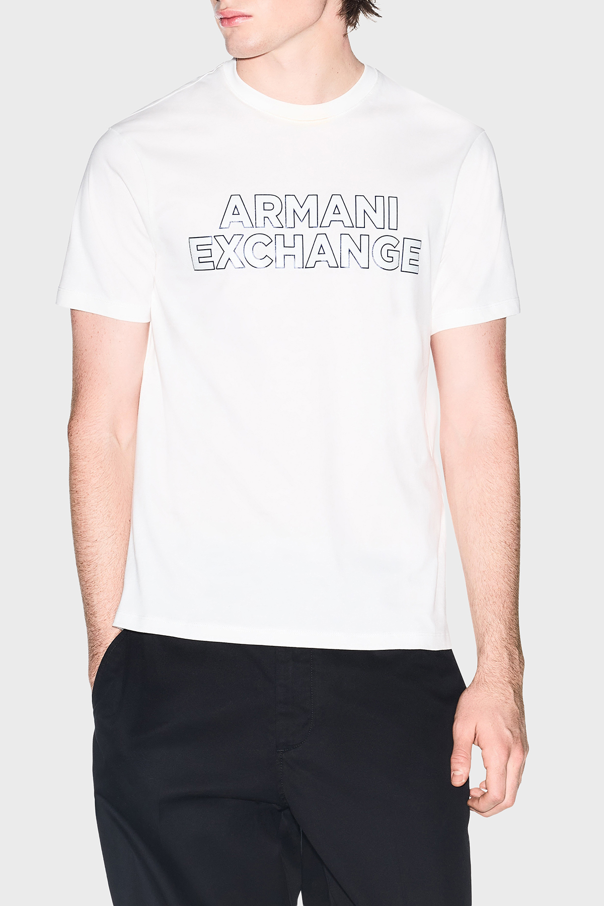 Armani Exchange % 100 Pamuk Logolu Bisiklet Yaka Erkek T Shirt XM002413 AF10361 U0009 Beyaz