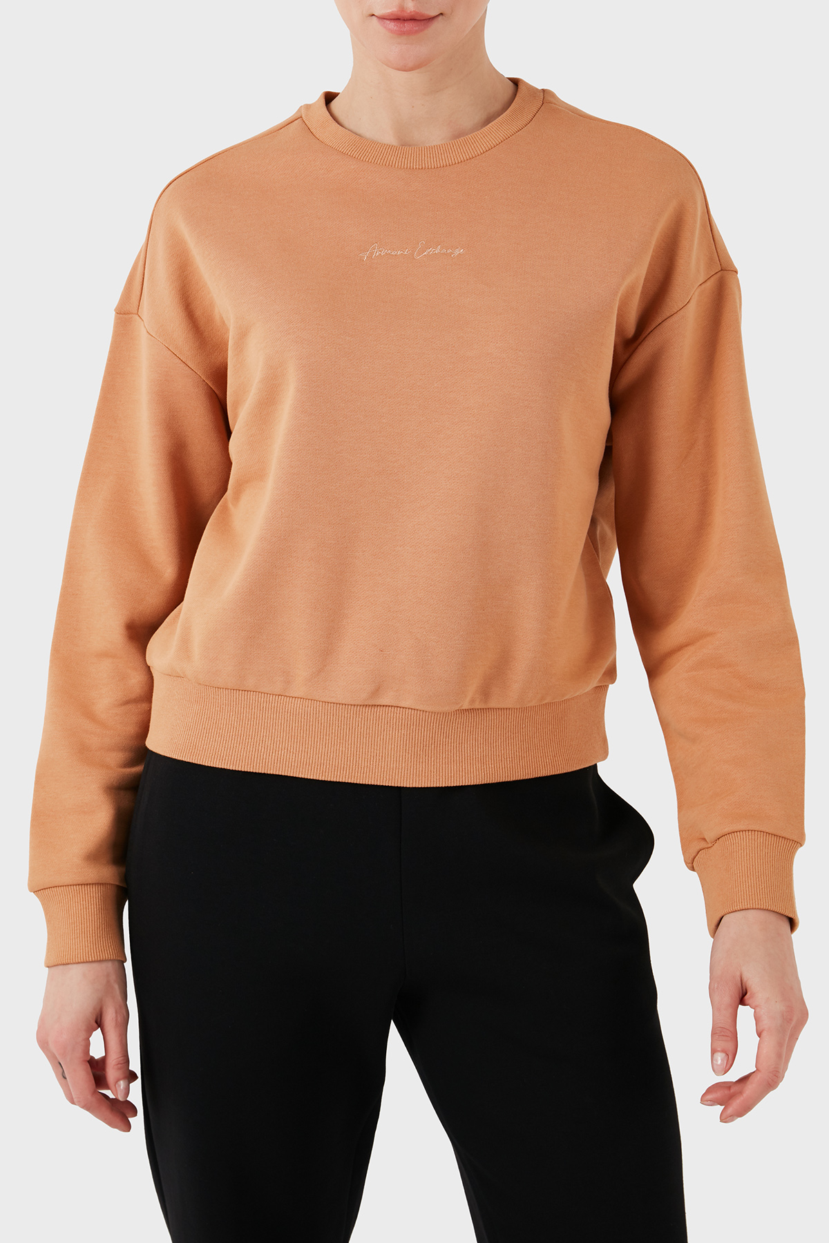 Armani Exchange % 100 Pamuk Regular Fit Bisiklet Yaka Kadın Sweat 6DYM70 YJEEZ 1788 Tarçın