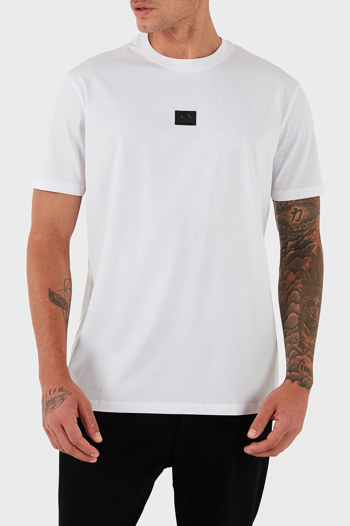 Armani Exchange % 100 Pamuk Regular Fit Bisiklet Yaka Logolu Erkek T Shirt XM001479 AF10364 U0002 BEYAZ