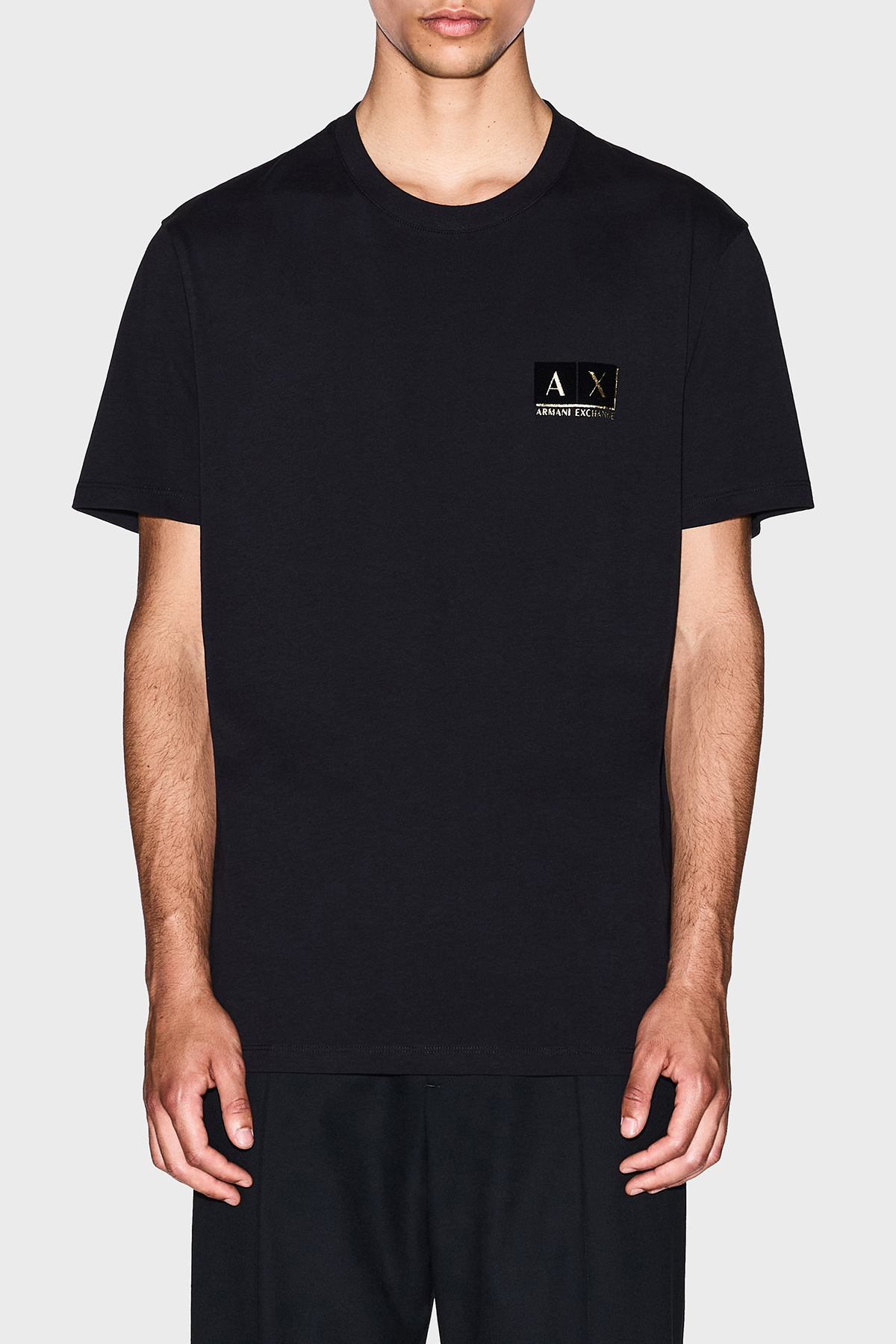 Armani Exchange % 100 Pamuk Regular Fit Bisiklet Yaka Logolu Erkek T Shirt XM001911 AF10356 MC004 SİYAH-GOLD