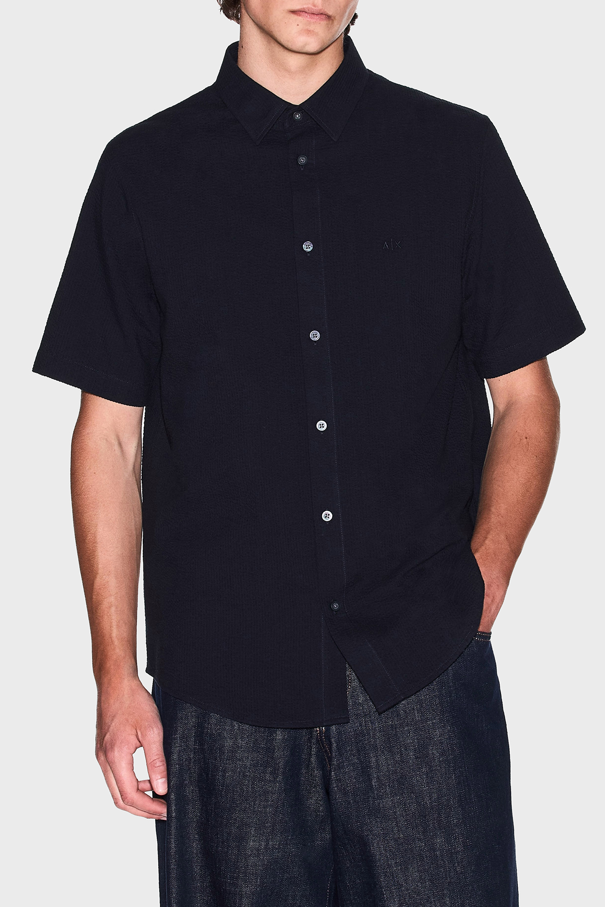 Armani Exchange % 100 Pamuk Regular Fit Kısa Kollu Erkek Gömlek XM001237 AF13141 UB101 LACİVERT