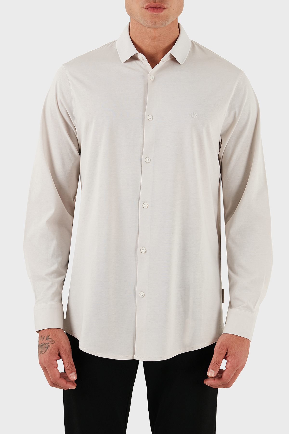 Armani Exchange % 100 Pamuk Regular Fit Klasik Yaka Erkek Gömlek XM001370 AF10364 U1013 GRİ