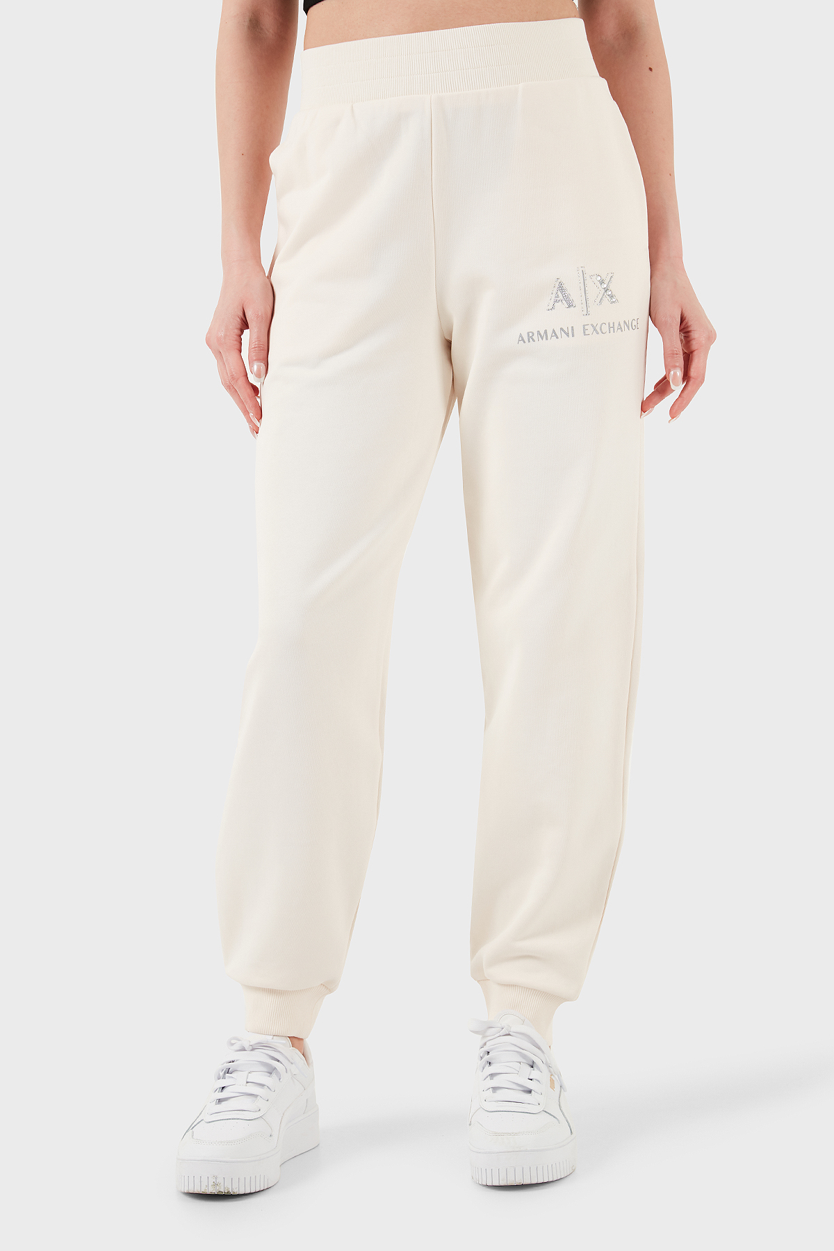 Armani Exchange % 100 Pamuk Regular Fit Ribanalı Paça Kadın Pantolon XW000162 AF11851 U1003 EKRU