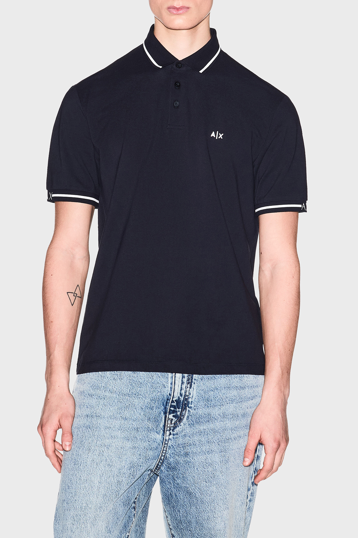 Armani Exchange % 100 Pamuk Regular Fit Şerit Detaylı Erkek Polo XM002356 AF13026 UB101 LACİVERT