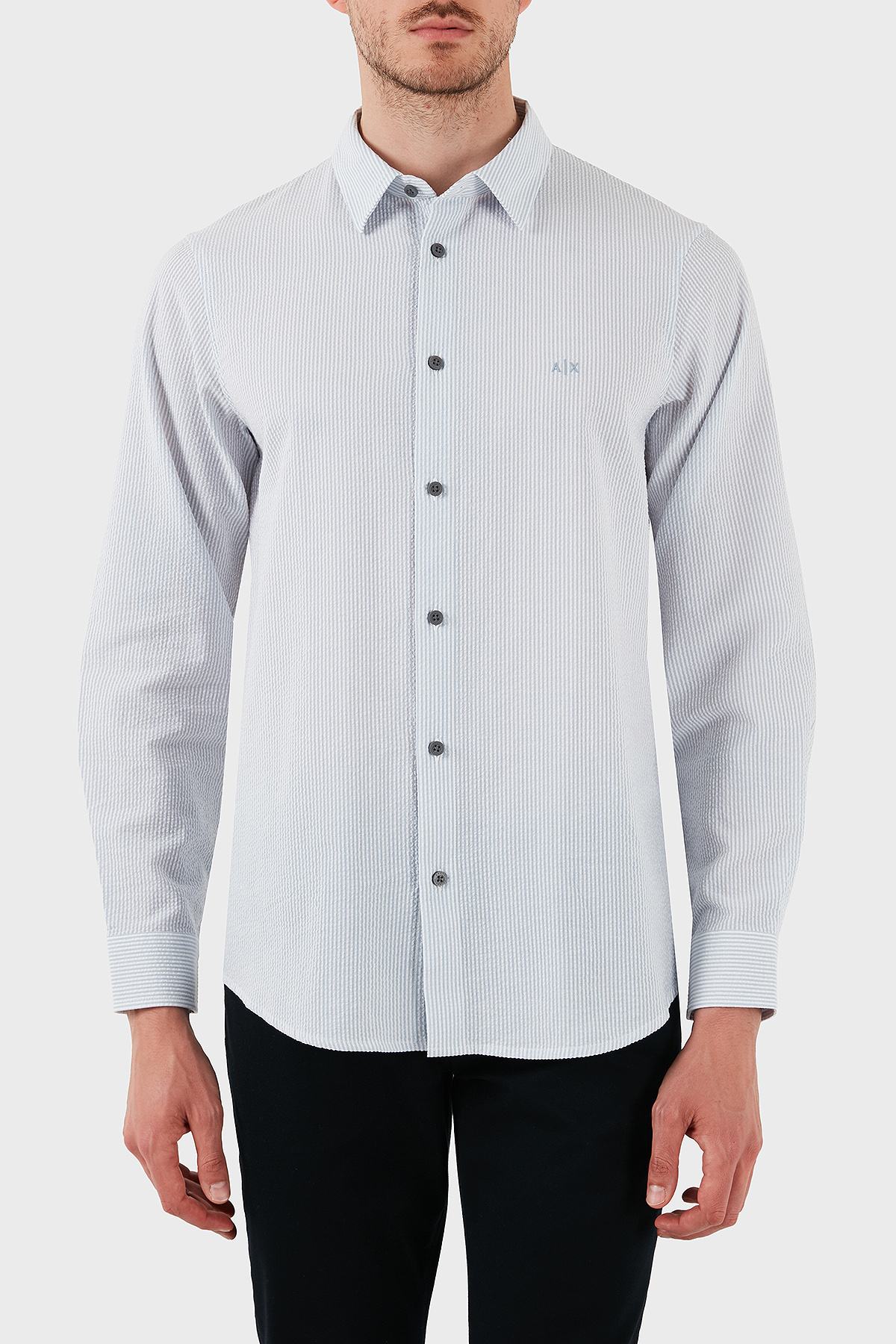 Armani Exchange % 100 Pamuk Regular Fit Uzun Kollu Erkek Gömlek XM000429 AF13141 MB004 MAVİ-BEYAZ