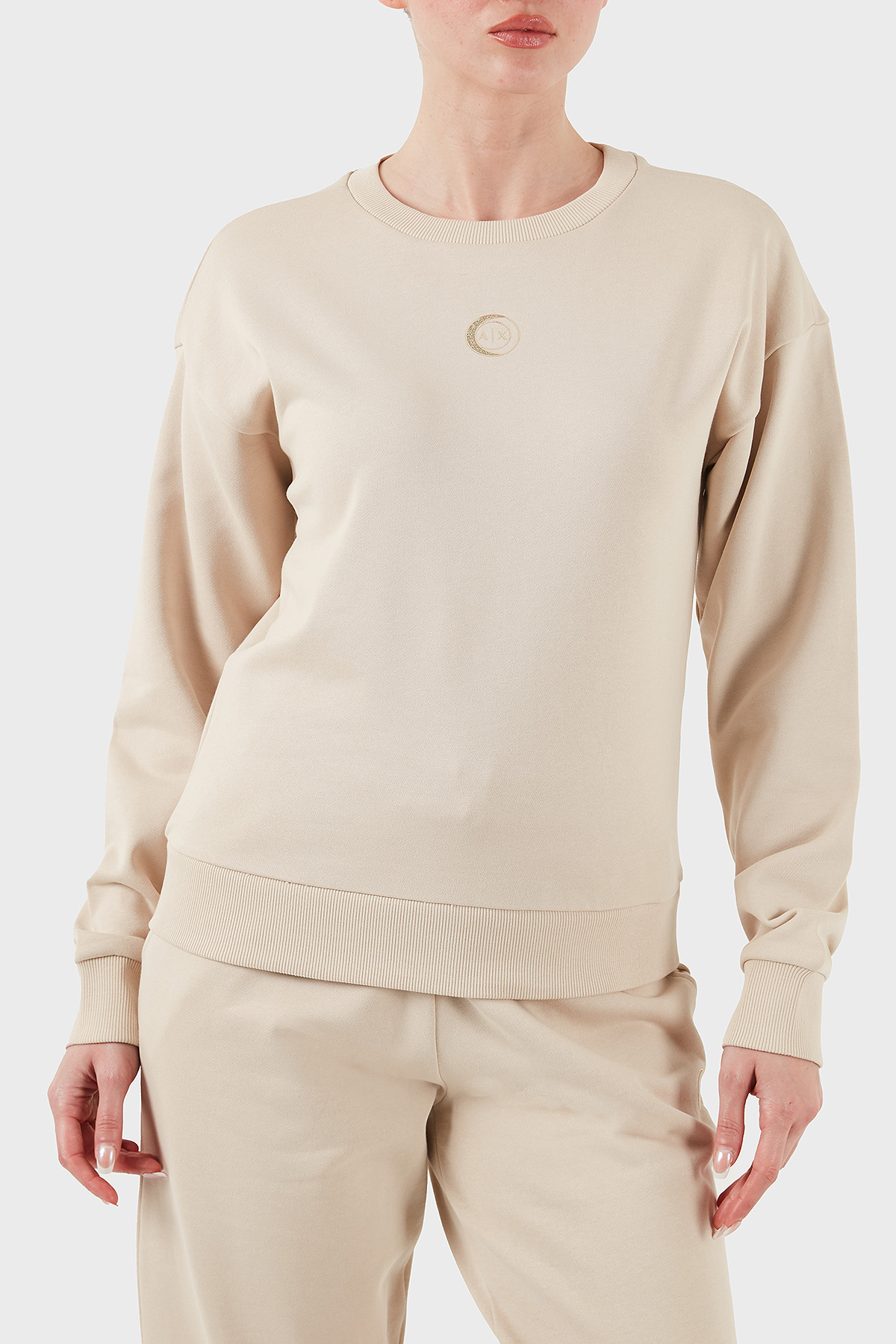 Armani Exchange % 100 Pamuk Relaxed Fit Bisiklet Yaka Kadın Sweat XW000317 AF12217 U1095 BEJ