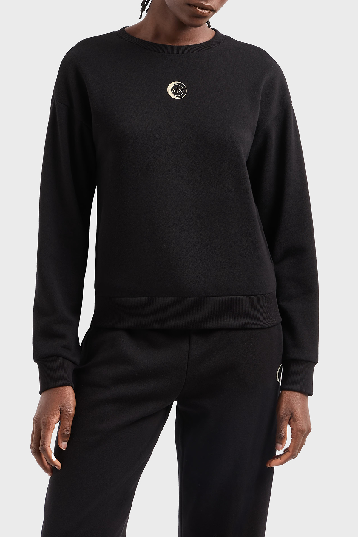 Armani Exchange % 100 Pamuk Relaxed Fit Bisiklet Yaka Kadın Sweat XW000317 AF12217 UC001 SİYAH