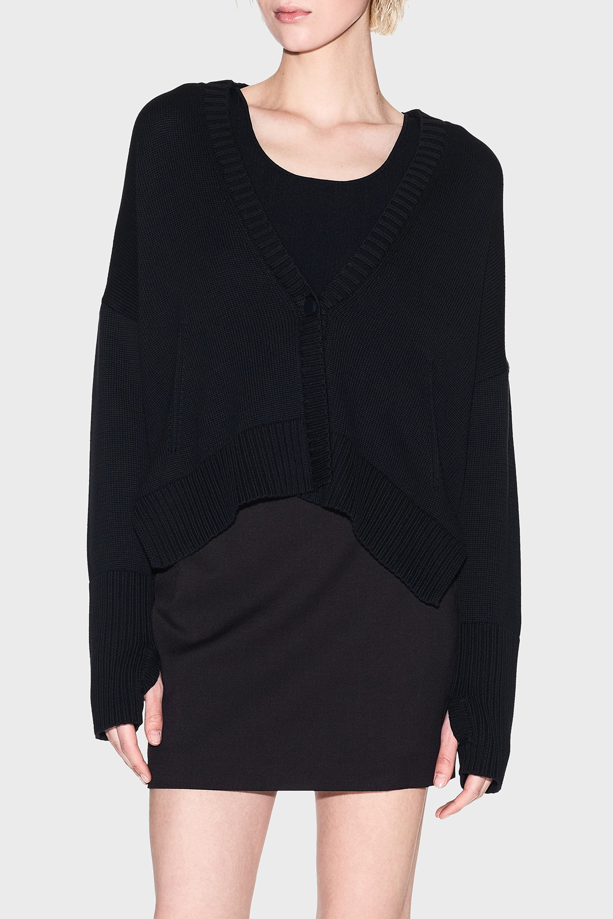 Armani Exchange % 100 Pamuk Relaxed Fit V Yaka Asimetrik Kadın Hırka XW001304 AF16552 UC001 SİYAH