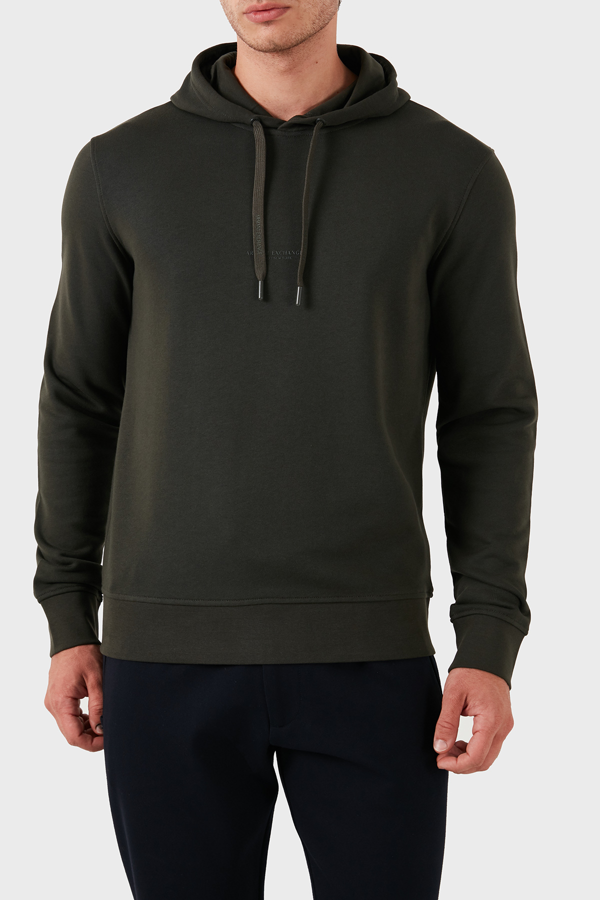 Armani Exchange % 100 Pamuklu Kapüşonlu Erkek Sweat 8NZM94 ZJKRZ 1832 HAKİ