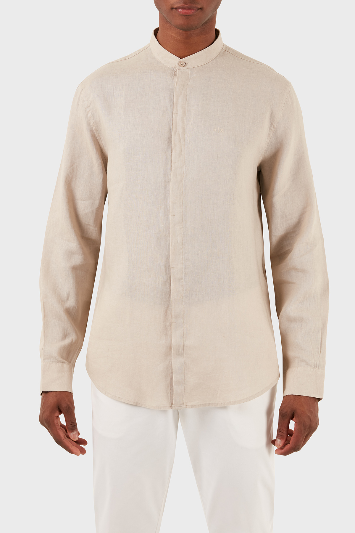 Armani Exchange Bant Yaka Regular Fit Keten Erkek Gömlek 8NZC66 ZNCFZ 1724 BEJ