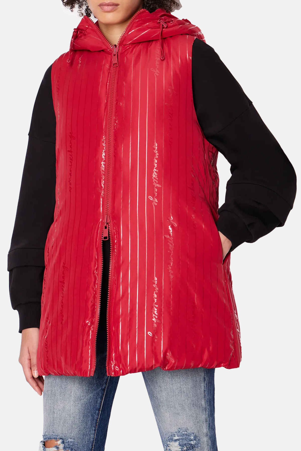 Armani Exchange Çift Taraflı Regular Fit Uzun Şişme Kadın Yelek 6RYQ06 YN1MZ 04PV KIRMIZI