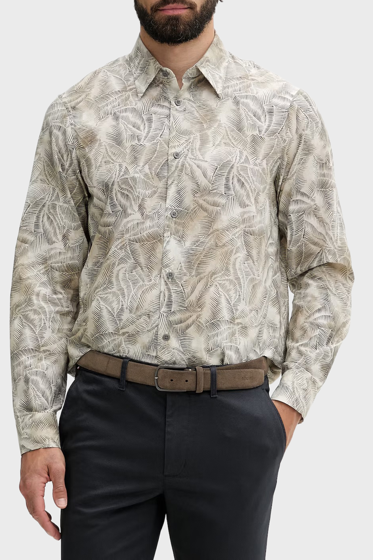 Armani Exchange Desenli Oversize Uzun Kollu Erkek Gömlek XM002290 AF22716 F1146 KREM