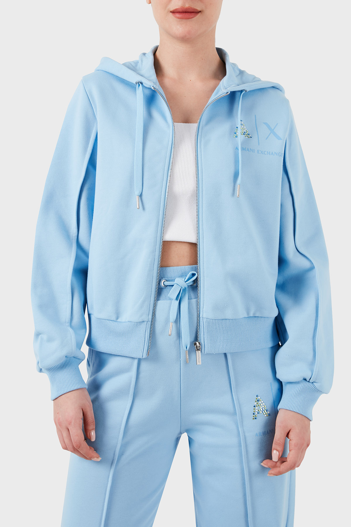 Armani Exchange Fermuarlı Kapüşonlu Regular Fit Kadın Sweat 3DYM33 YJFEZ 15DD MAVİ