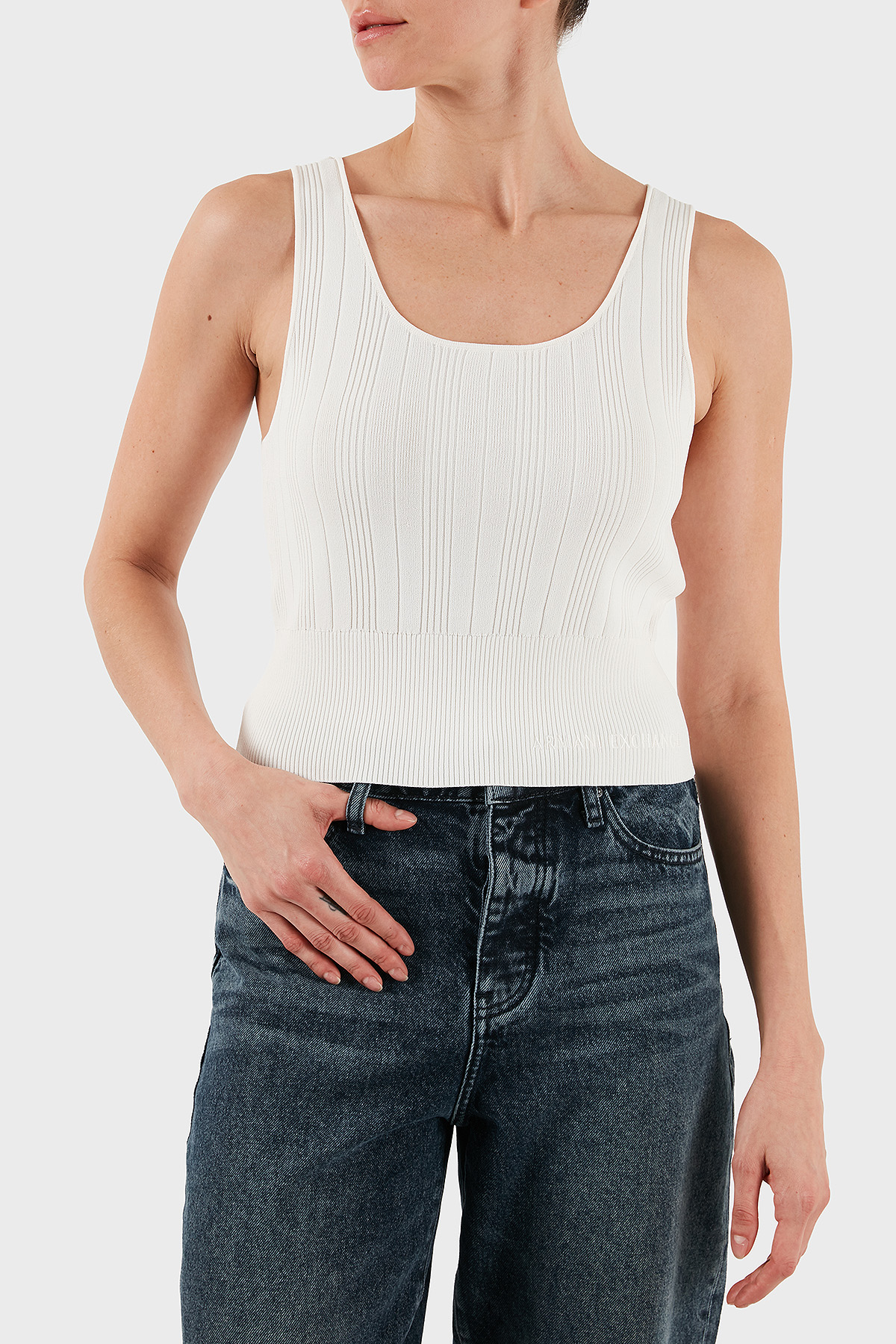 Armani Exchange Fitilli Slim Fit Bisiklet Yaka Kadın Top XW001303 AF10352 U1003 EKRU