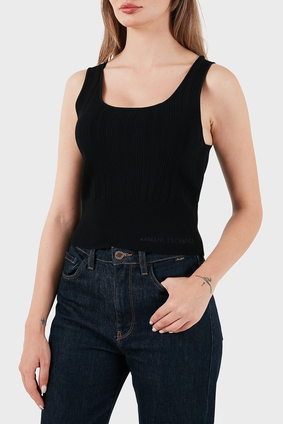Armani Exchange Fitilli Slim Fit Yuvarlak Yaka Kadın Top XW001303 AF10352 UC001 SİYAH