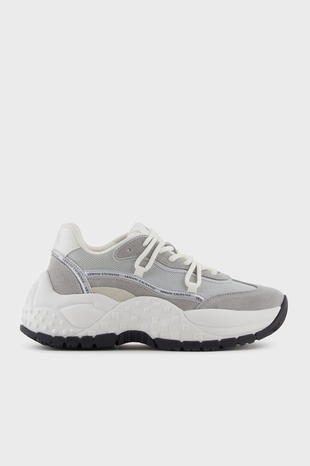 Armani Exchange Hakiki Deri Karışımlı Süet Detaylı Kalın Taban Sneaker Kadın Ayakkabı XW001627 AF17447 MZ293 GRİ-BEYAZ