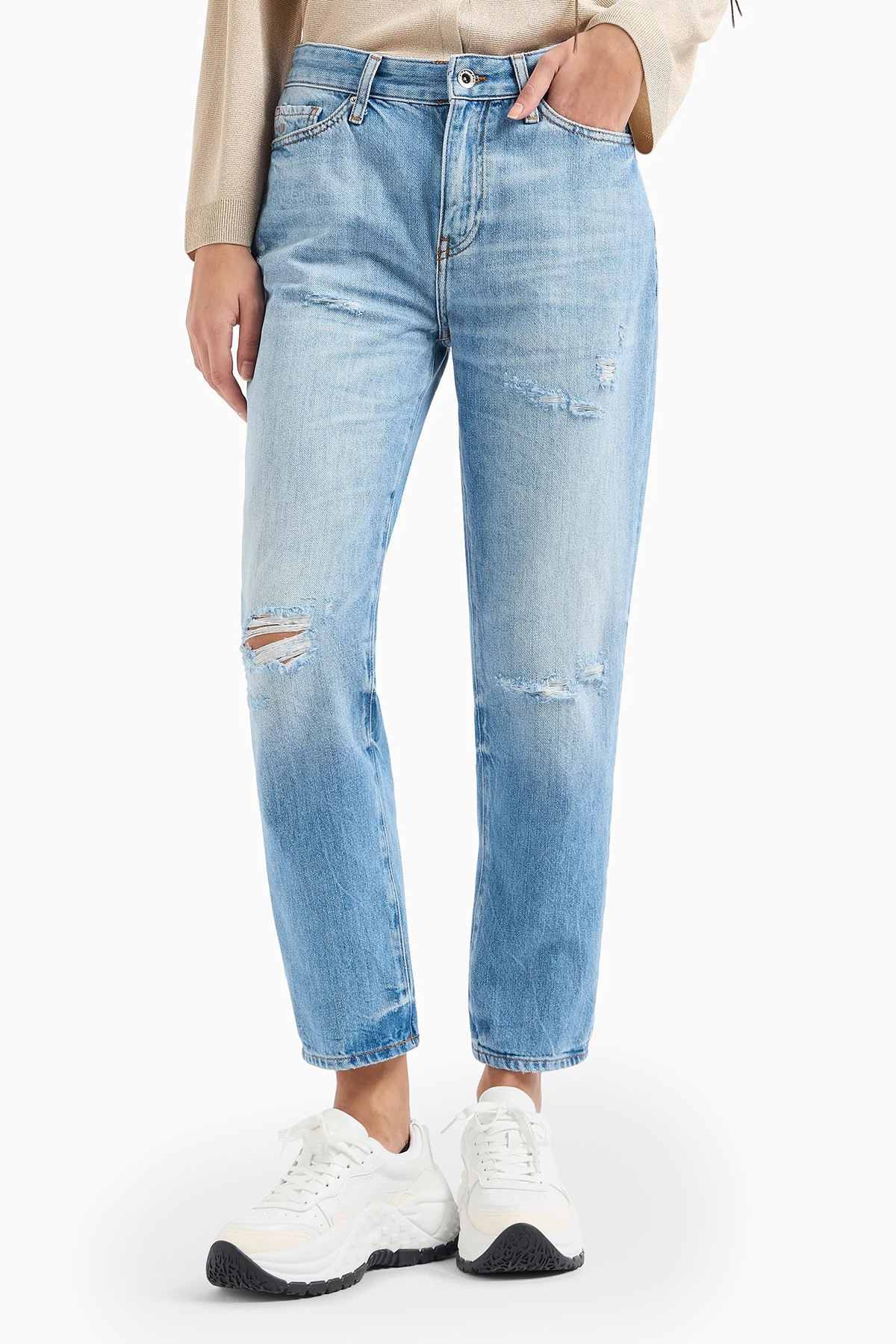 Armani Exchange J16 Boyfriend Yüksek Bel Jeans Kadın Kot Pantolon 3DYJ16 Y16GZ 05EL AÇIK MAVİ