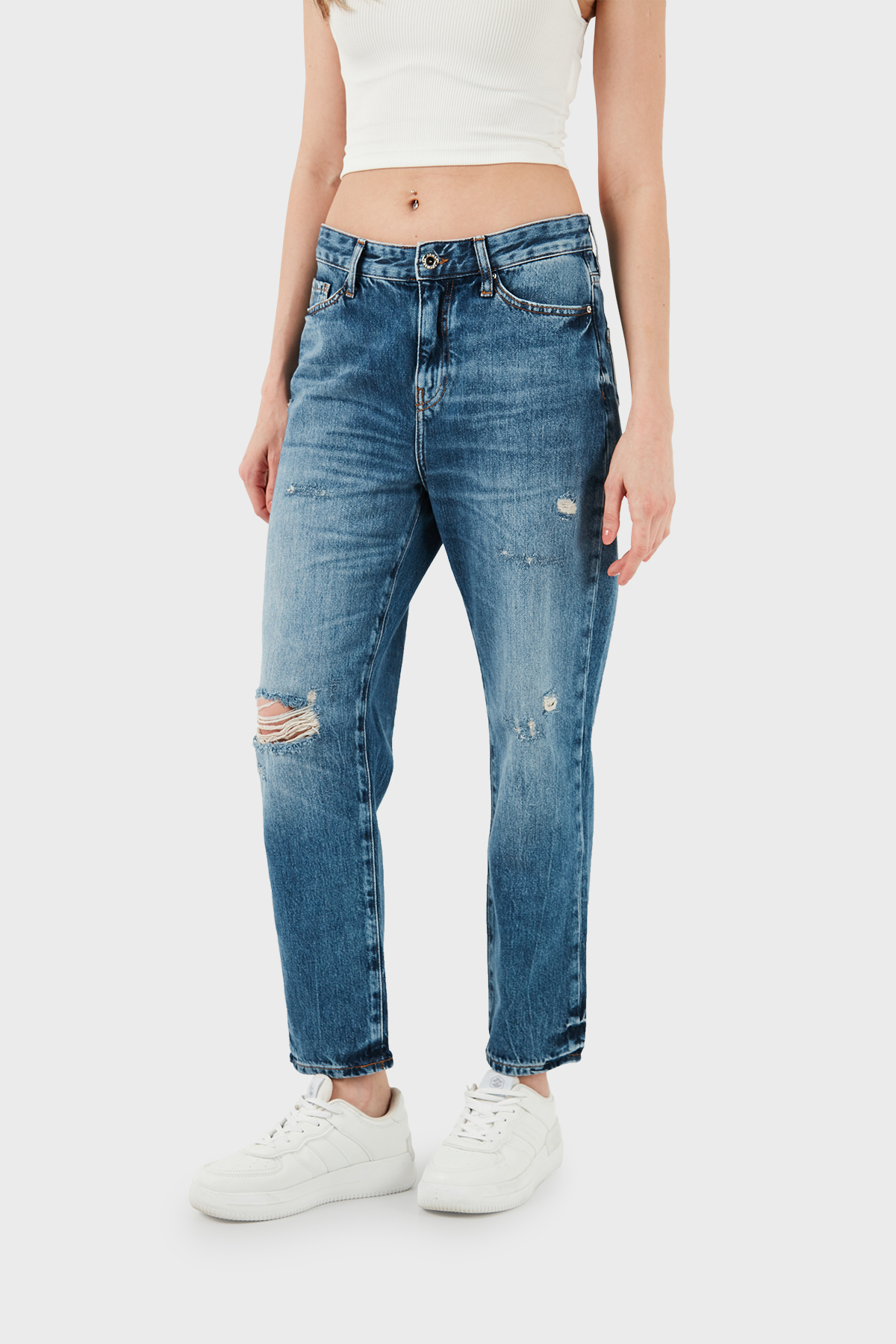 Armani Exchange J16 Yüksek Bel Boyfriend Jeans Kadın Kot Pantolon 3DYJ16 Y16GZ 05EK MAVİ