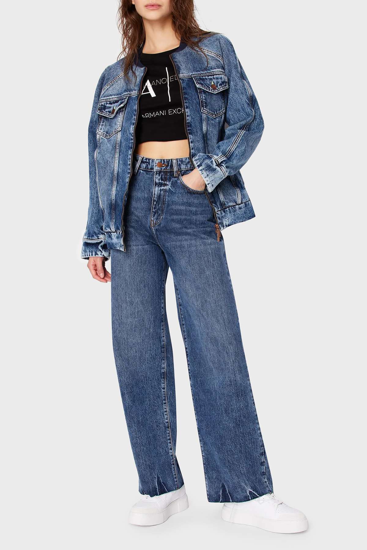Armani Exchange J38 Relaxed Fit Geniş Paça Jeans Kadın Kot Pantolon 3DYJ38 Y16EZ 1500 MAVİ