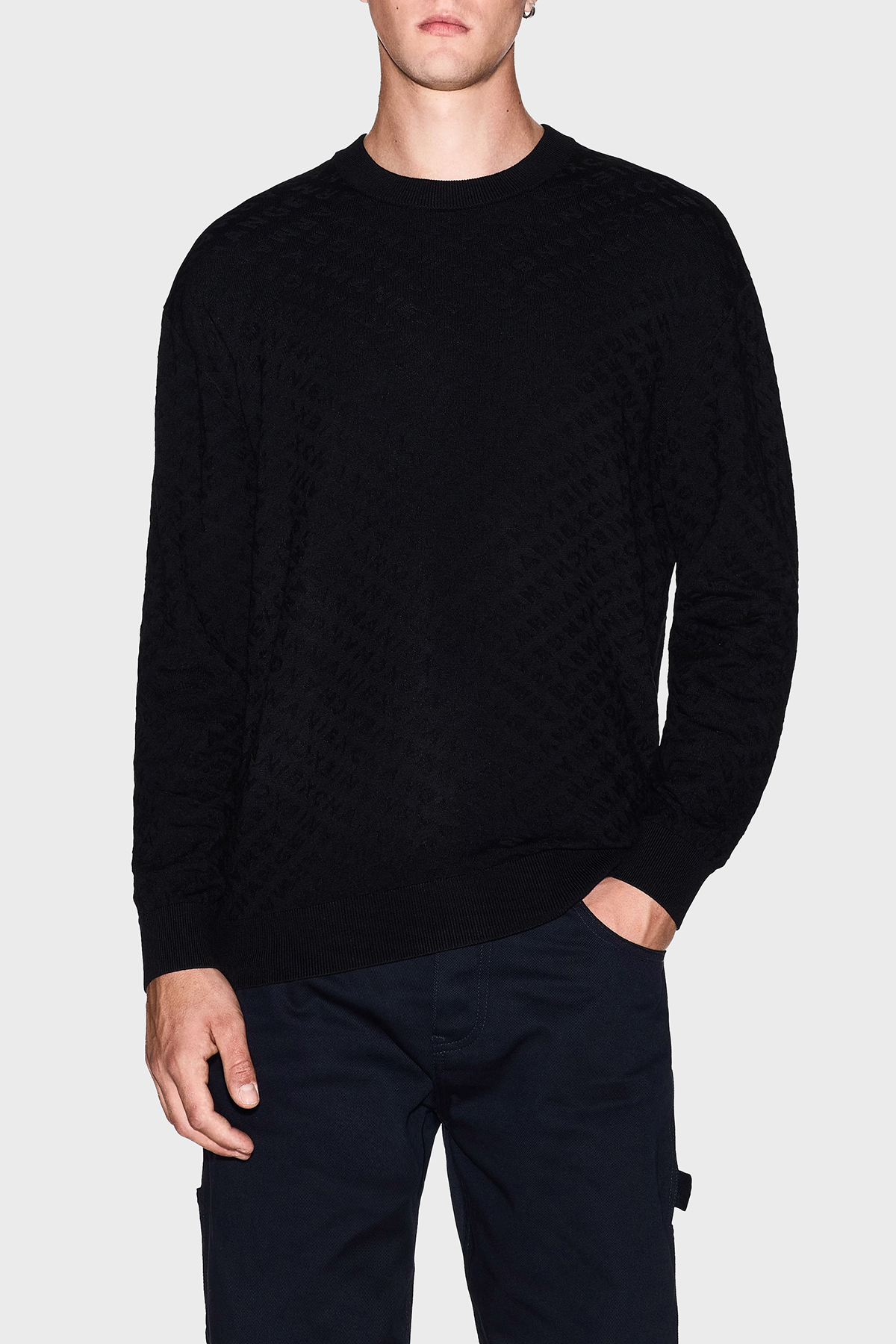 Armani Exchange Jakarlı Logo Baskılı Regular Fit Bisiklet Yaka Erkek Kazak XM001316 AF10454 UC001 SİYAH