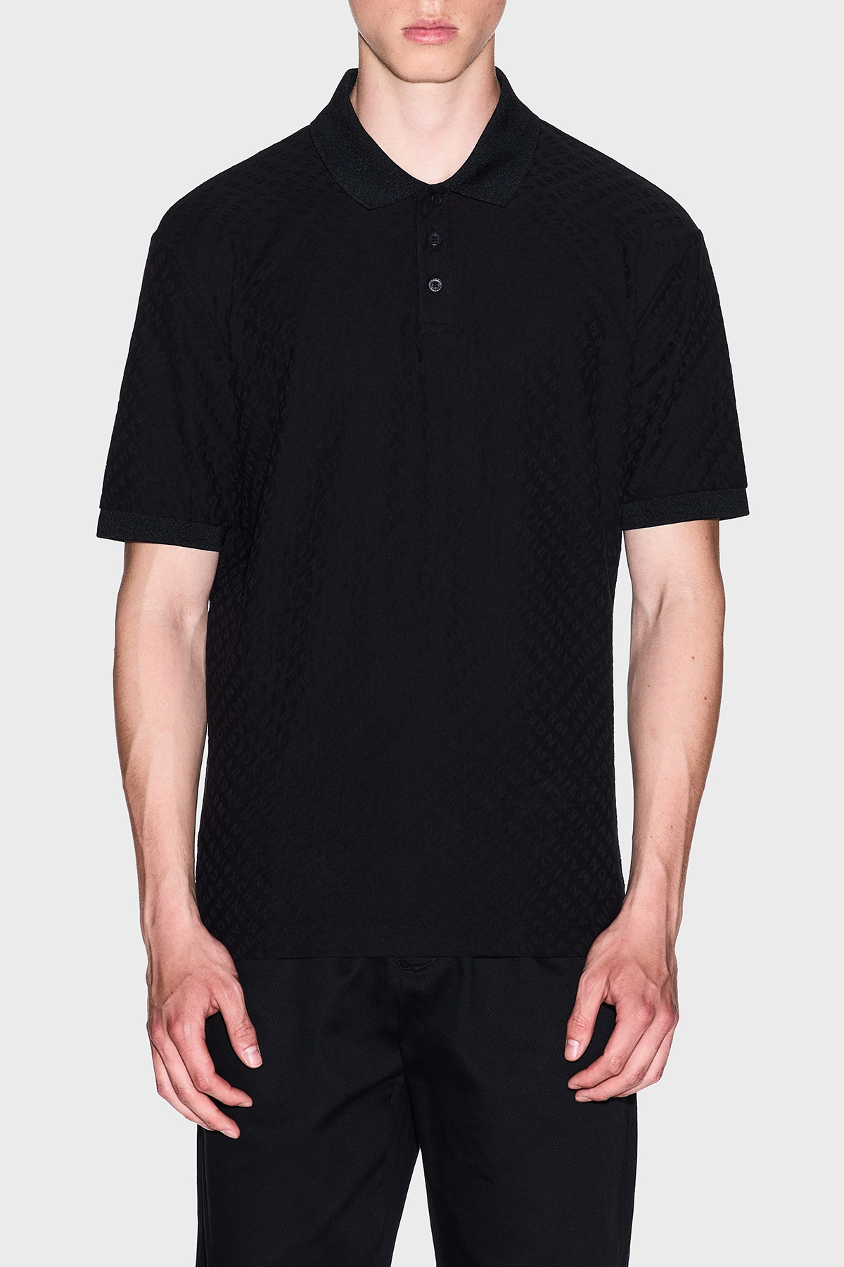 Armani Exchange Jakarlı Pamuklu Regular Fit Düğmeli Erkek Polo Yaka T Shirt XM001882 AF10337 FC022 SİYAH