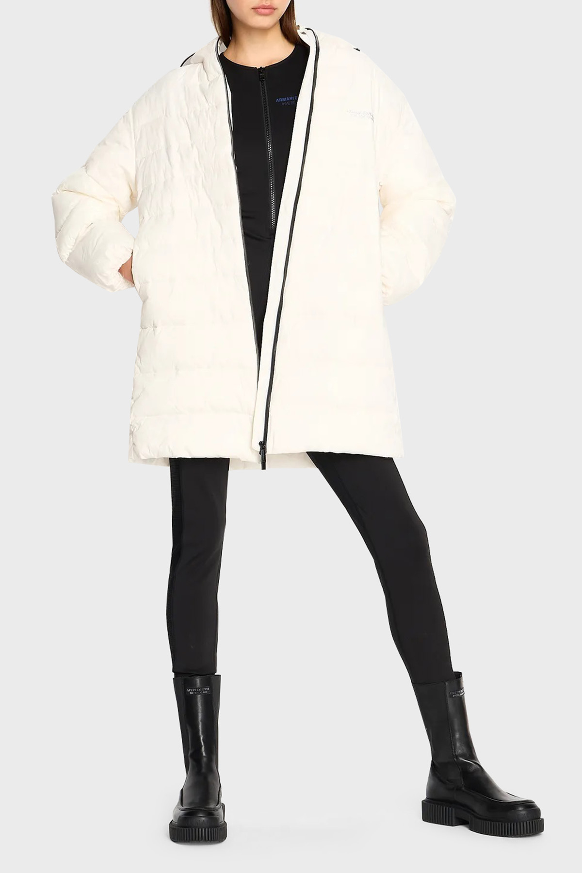 Armani Exchange Kapüşonlu Çift Yönlü Fermuarlı Regular Fit Şişme Uzun Kadın Mont 6RYK19 YN4MZ 1130 EKRU