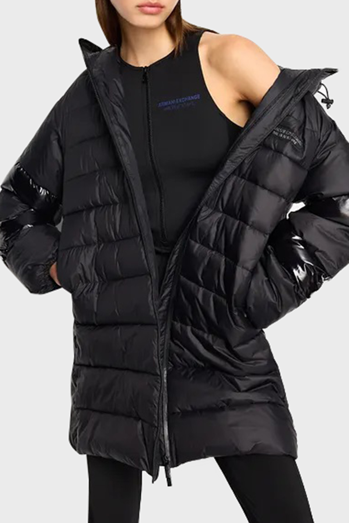Armani Exchange Kapüşonlu Çift Yönlü Fermuarlı Regular Fit Şişme Kadın Kaban 6RYK19 YN4MZ 1200 SİYAH