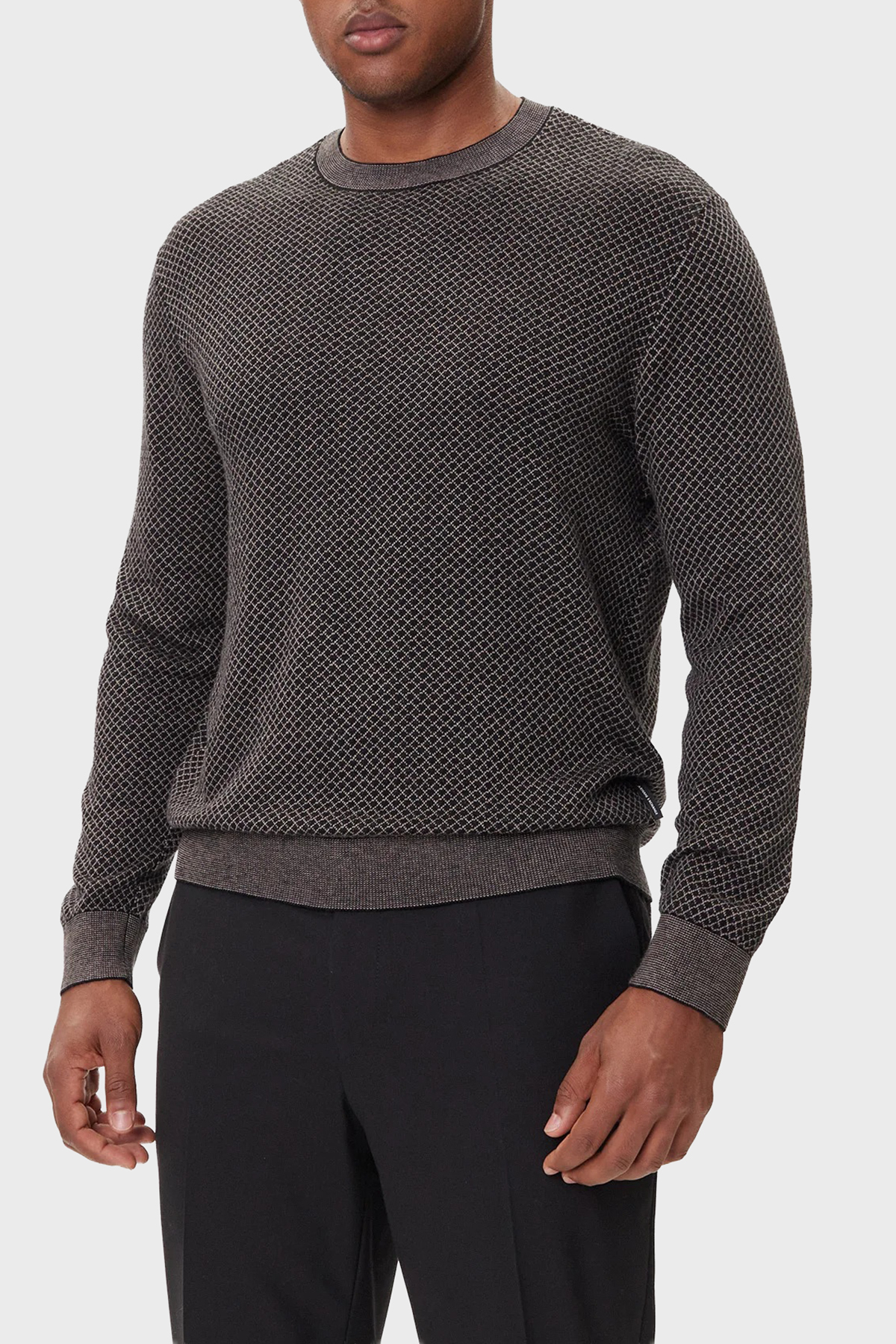 Armani Exchange Kareli Pamuklu Slim Fit Bisiklet Yaka Erkek Kazak XM001913 AF18841 FC012 KAHVE