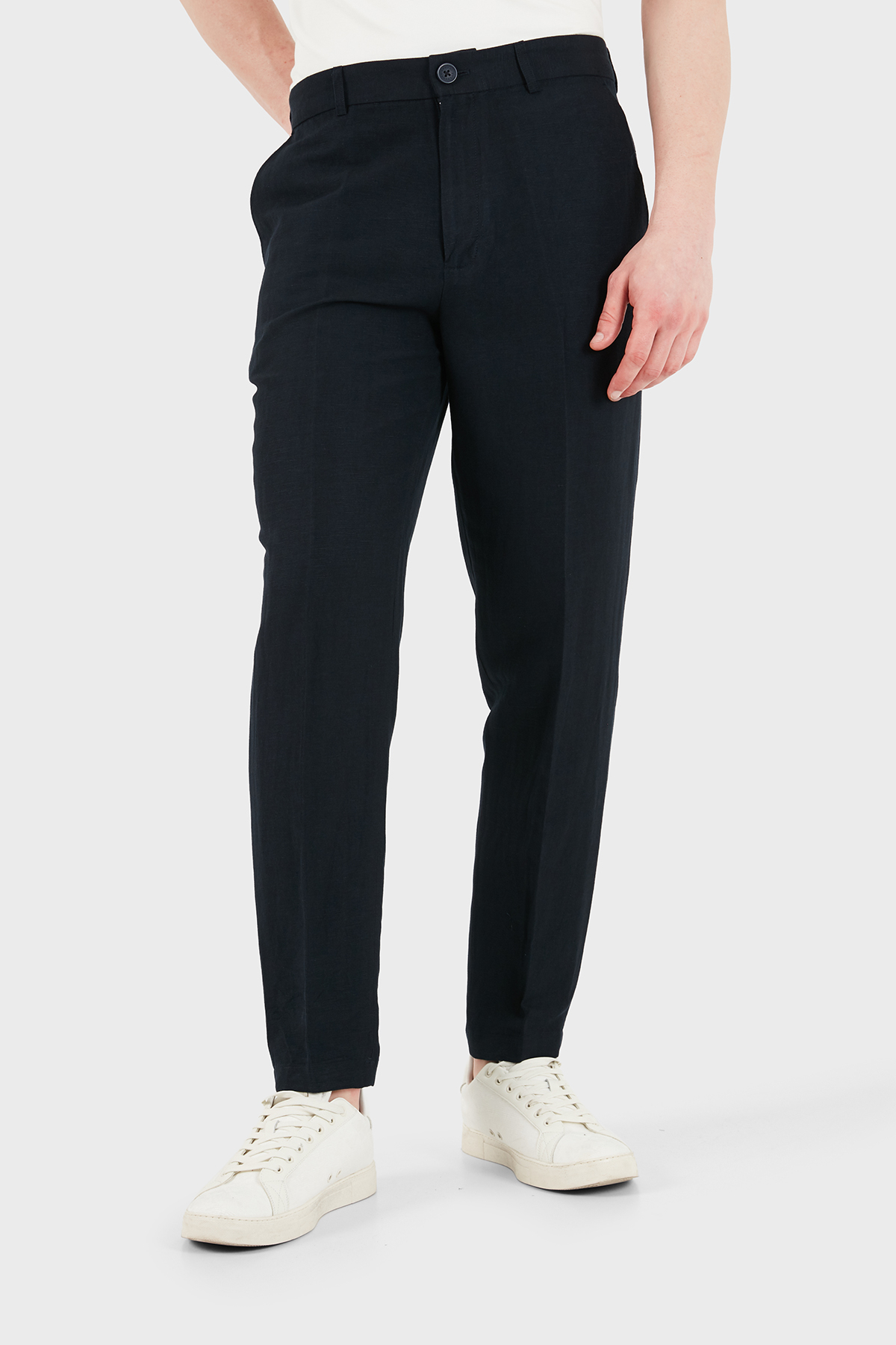 Armani Exchange Keten Karışımlı Yüksek Bel Regular Fit Erkek Pantolon 8NZP15 ZNFNZ 1583 LACİVERT