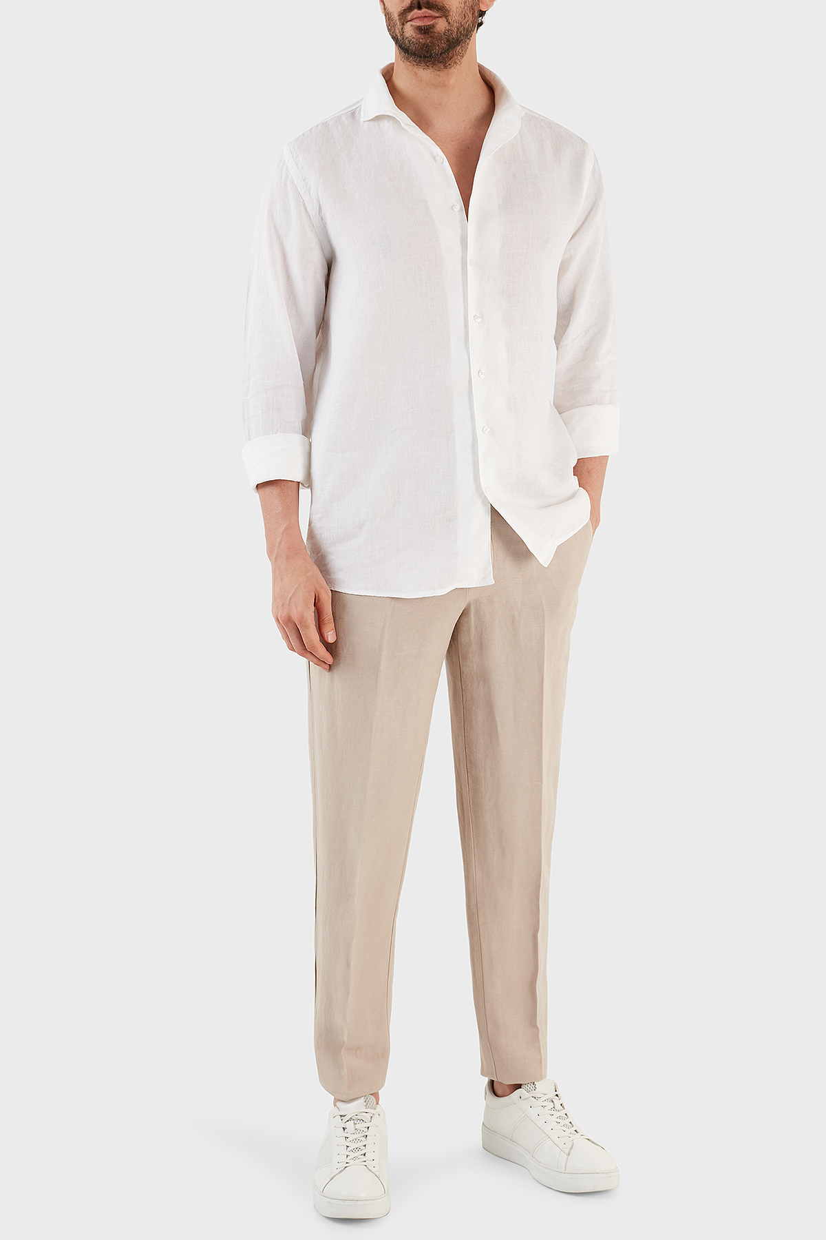 Armani Exchange Keten Karışımlı Yüksek Bel Regular Fit Erkek Pantolon 8NZP15 ZNFNZ 1724 BEJ