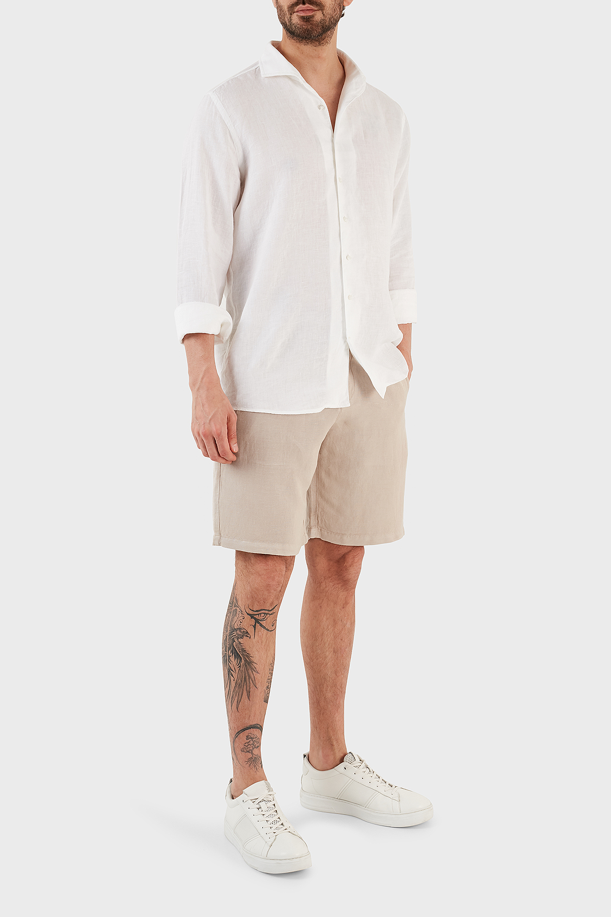 Armani Exchange Keten İpek Twill Erkek Bermuda 8NZS67 ZNFNZ 1724 BEJ