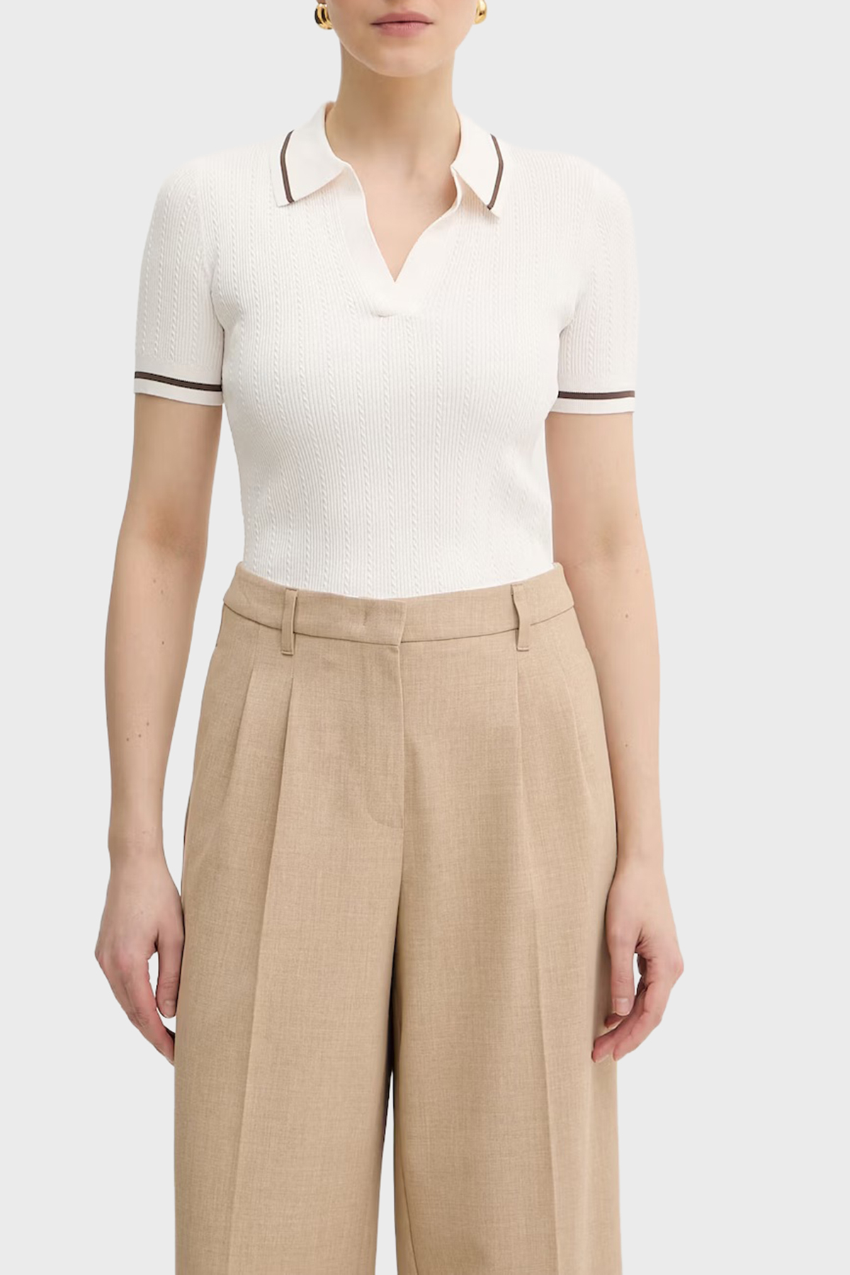 Armani Exchange Kontrast  Kenar Süslemeli Kadın Polo XW001897 AF10352 U1003 Ekru