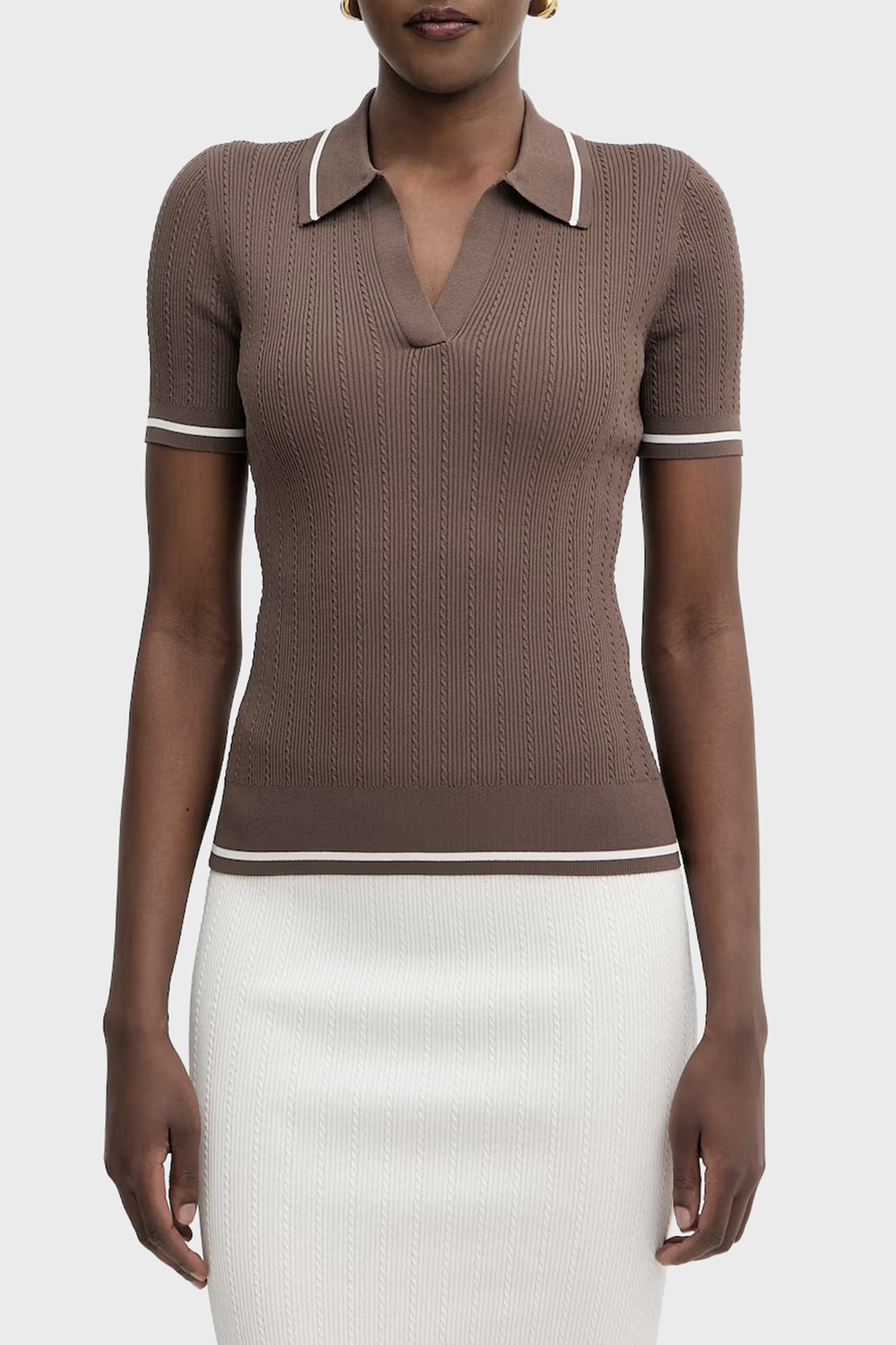 Armani Exchange Kontrast  Kenar Süslemeli Kadın Polo XW001897 AF10352 U6136 Kahve