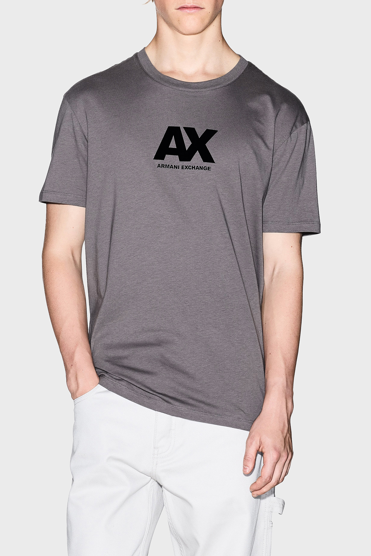 Armani Exchange Logo Baskılı Pamuklu Regular Fit Bisiklet Yaka Erkek T Shirt XM001403 AF16432 U8092 KOYU GRİ