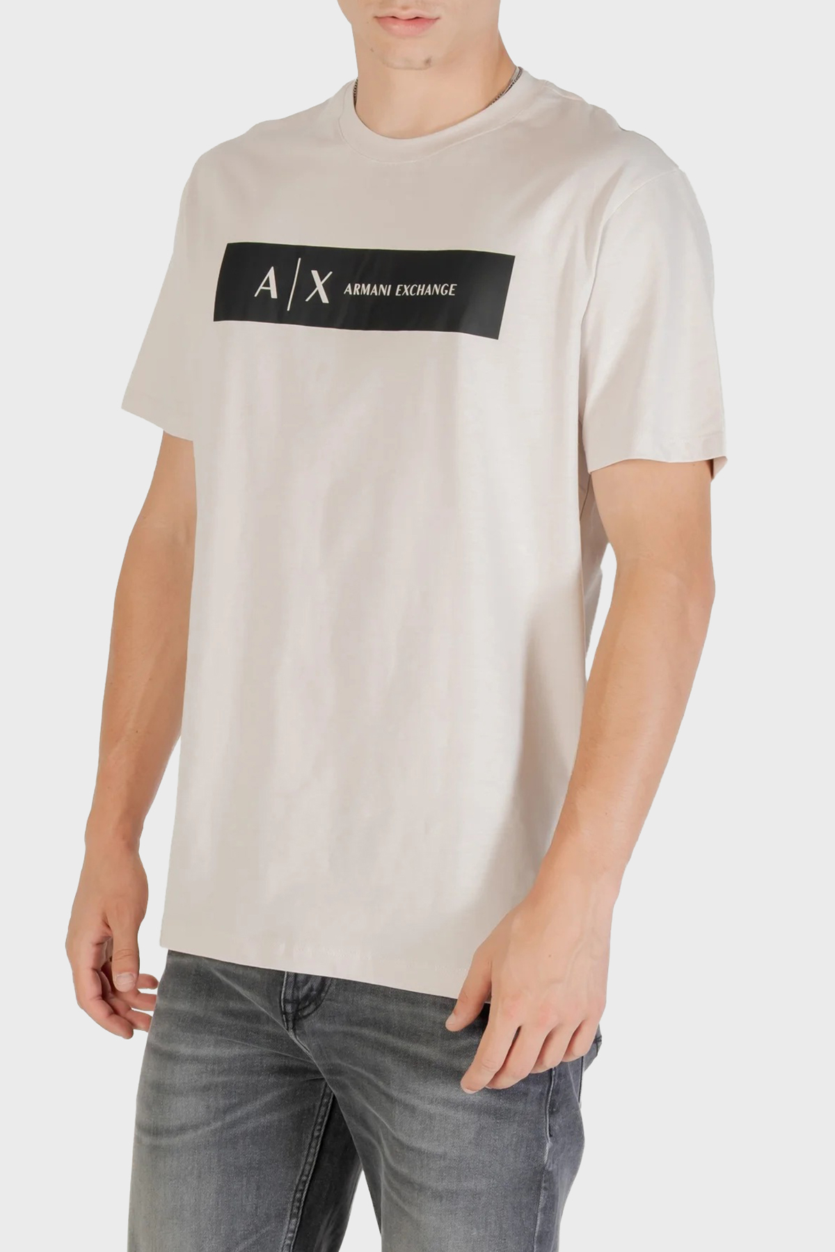 Armani Exchange Logo Baskılı Pamuklu Regular Fit Bisiklet Yaka Erkek T Shirt XM001425 AF10361 U1013 EKRU